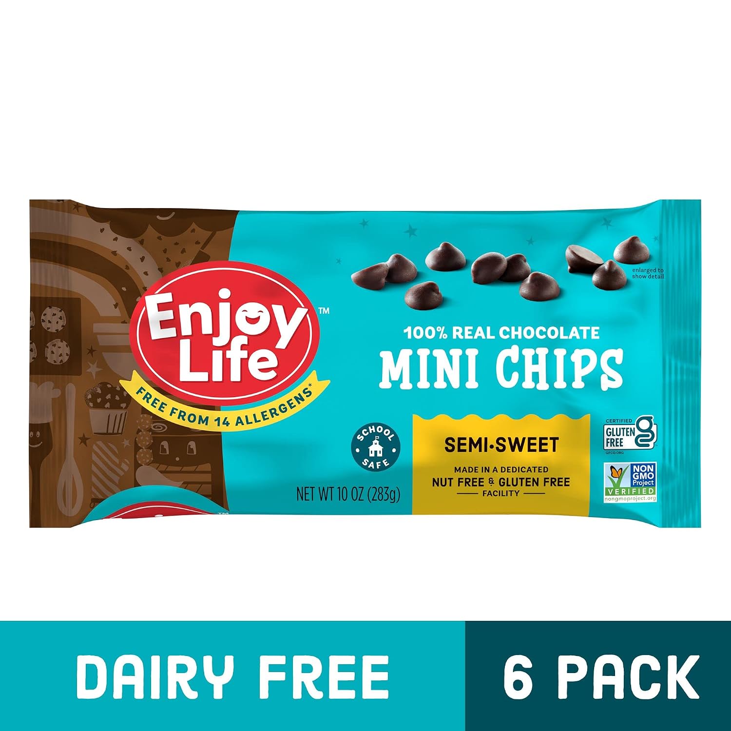 Enjoy Life Semi-Sweet Mini Chocolate Chips, Baking Chocolate Chips Bundle, Vegan, Dairy Free, Gluten Free, Nut Free, Kosher, Soy Free Allergy Friendly
