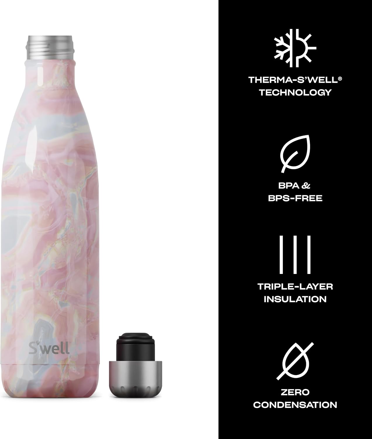 S'well Stainless Steel Water Bottle, 17oz, Blue Suede, Triple-Layered Vacuum Insulated Containers Keeps Drinks Cold for 36 Hours and Hot for 18, BPA Free, Perfect for On the Go