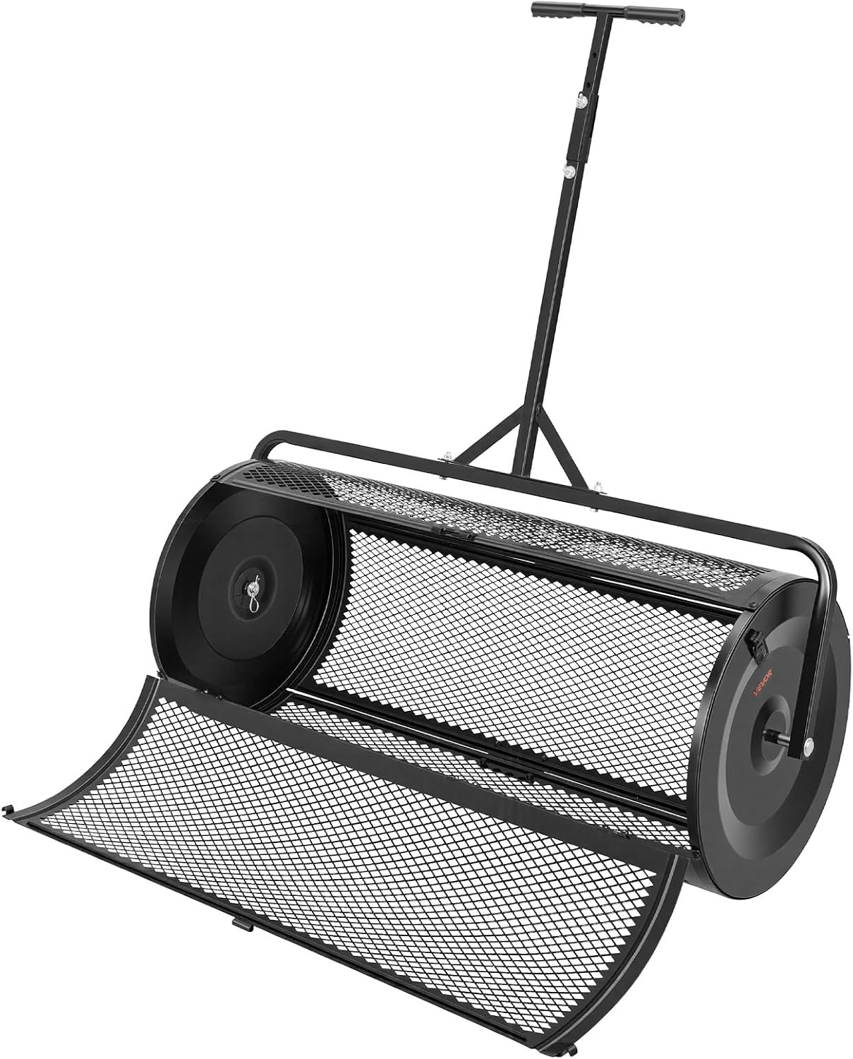 VEVOR Compost Spreader, 36" Wide Peat Moss Spreader with Push/Tow Handle, 4 Heights Adjustable, Powder-Coated Steel Garden Peat Moss Roller, Heavy Duty Grass Seed Roller for Planting Seeding, Black