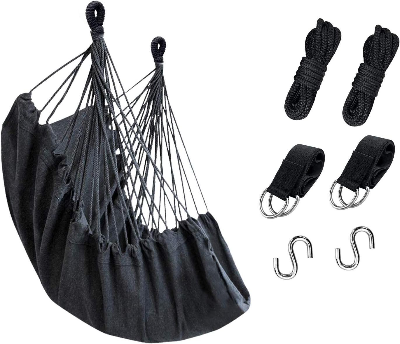 KPX Ourdoor Hanging Hammock Chair – Comfortable Tree Swing Chair Large Size 110X130cm（Without Pillows） - 330 Lbs Weight Capacity (Dark Gray)
