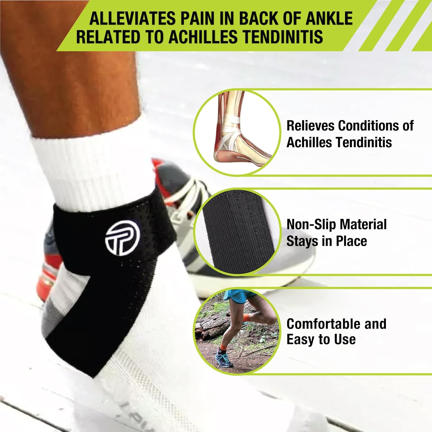 Pro-Tec Athletics Achilles Tendon Support, Tendinitis Relief, Compression Pad, Stabilization, Adjustable Strap & Heel Lift
