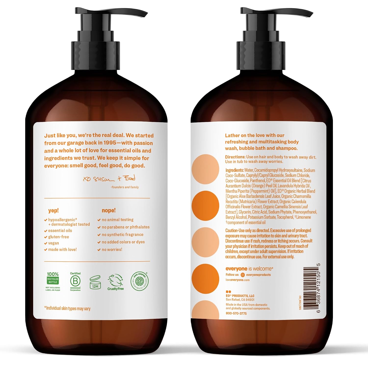Everyone 3-in-1 Soap Body Wash Bubble Bath Shampoo Coconut Lemon 32oz 2pk | Natural essential oil formula | body wash | shampoo | bubble bath in one | coconut lemon scent | bulk value 2-pack