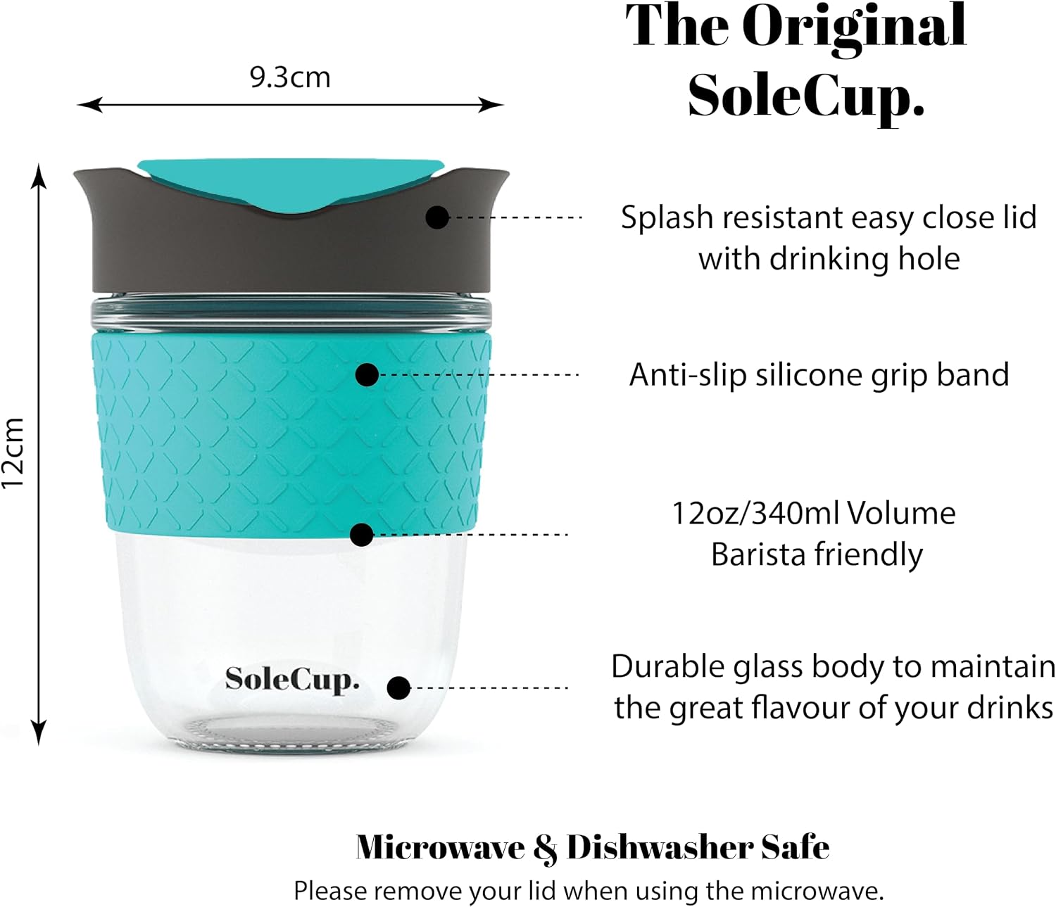 Large Travel Mug - Reusable Glass Coffee Mug - 18oz/530ml BPA-Free Hot Drink Travel Mug with Lid & Silicone Band (Black, 18oz)