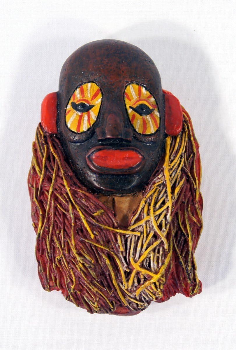 Handpainted Poly Stone African Mask Arts Assorted Magnet (Set of 6 B)