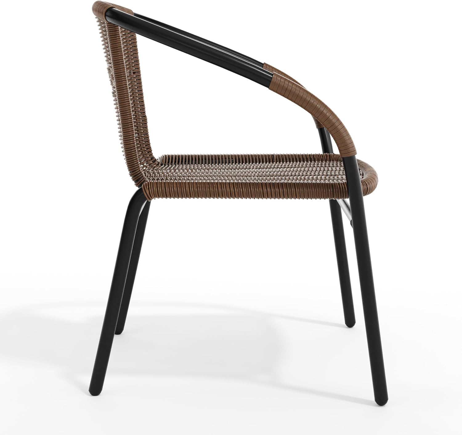 Flash Furniture Lila Modern Rattan Indoor/Outdoor Stackable Dining Chairs, Stacking Rattan Bistro Chairs for Patio or Restaurant, Set of 4, Brown | Commercial Grade, Indoor/Outdoor Use