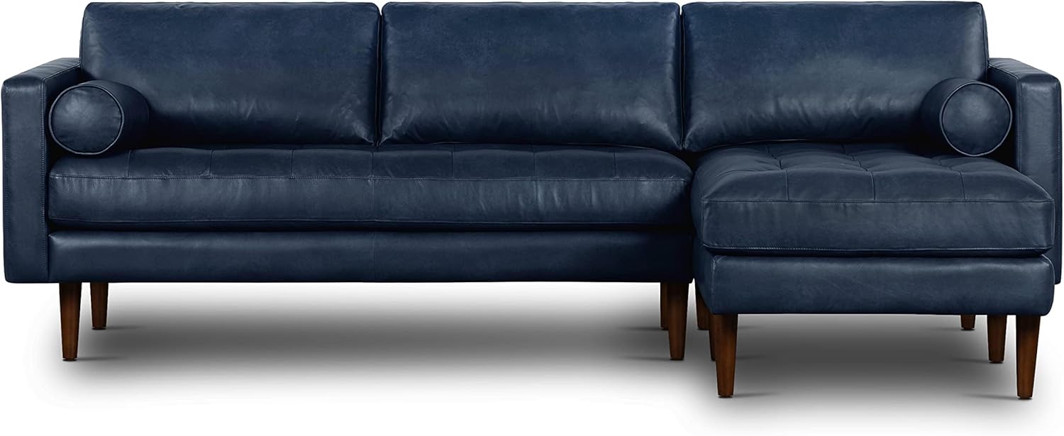 Poly & BARK 55" Tufted Leather Bed Bench for Bedroom End of Bed - Living Room Entry Way Bench - Pure Italian Leather Upholstery with a Solid Wood Frame - Ottoman Bench with Wooden Legs - Cognac Tan