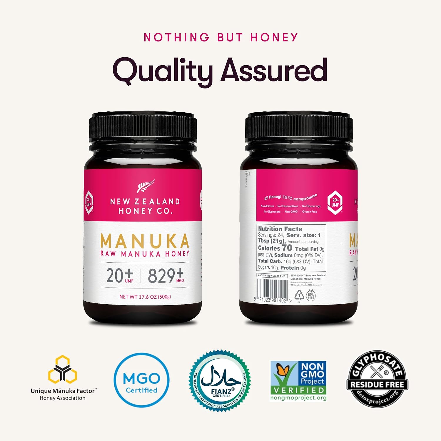 Raw Manuka Honey UMF 20+ MGO 829+, UMF Certified, 3rd Party Tested, 8.8oz