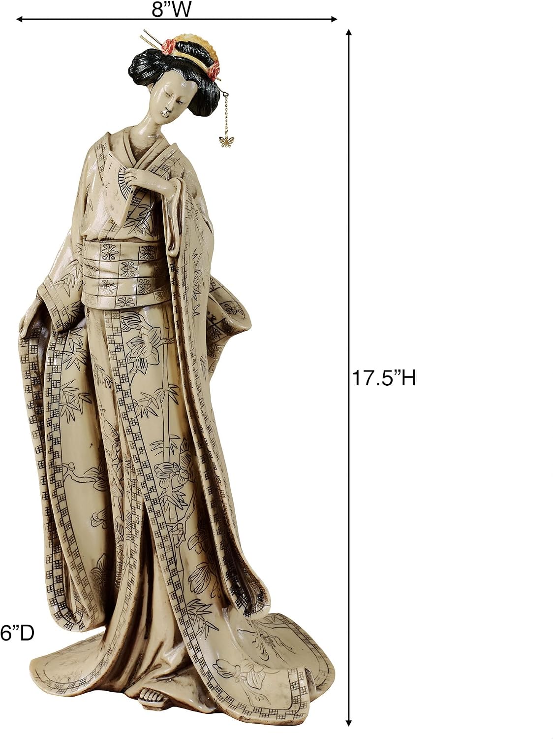 Touch of Class Miyoko Beauty Geisha Table Sculpture - Resin - Beige, Black, Red - Japanese Lady for Bedroom, Living Room, Dining Room, Bookshelf
