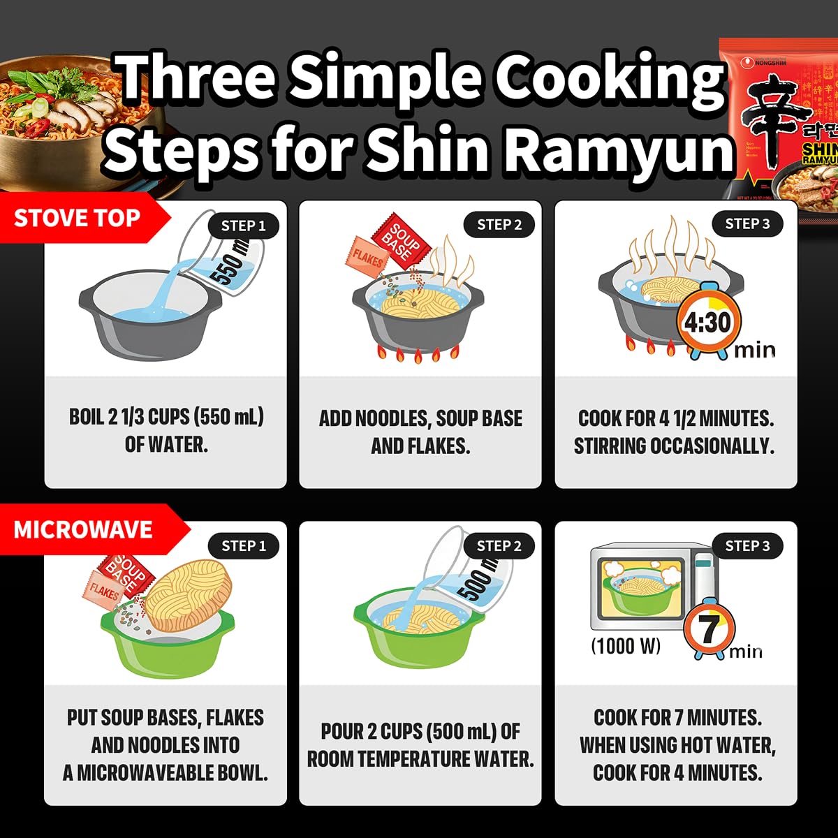 Nongshim Shin Ramyun Noodles, Spicy Korean Signature Instant Ramyun, Rich Beef Flavored Broth, Microwaveable, Korean Instant Noodles, 4.23 oz (Pack of 20), Packaging May Vary.