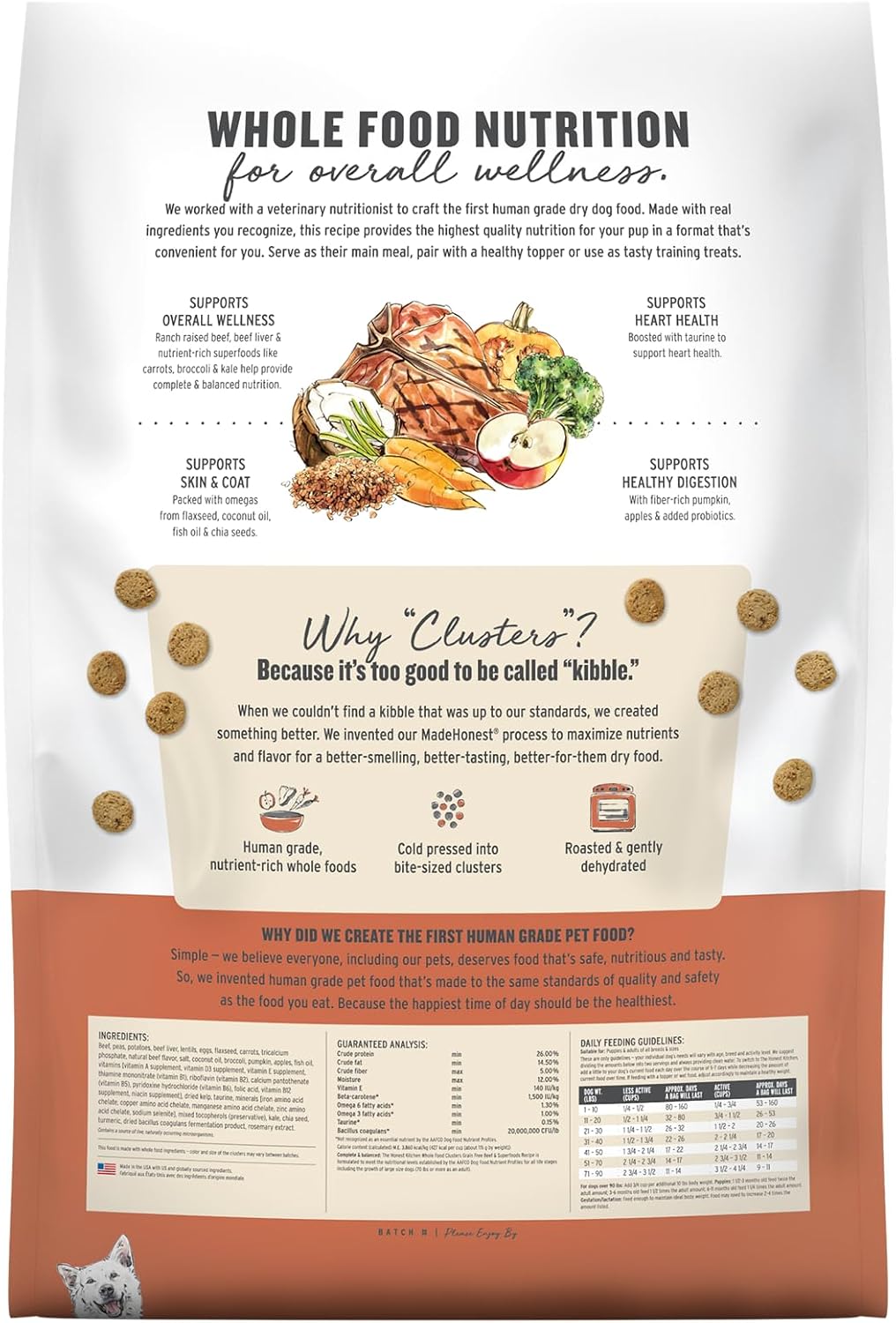 The Honest Kitchen Grain Free Beef & Superfoods Whole Food Clusters, Human Grade Dry Dog Food, Vet-Crafted Nutritional Support for Skin, Coat, Digestion & Overall Wellness, 20 lb Bag