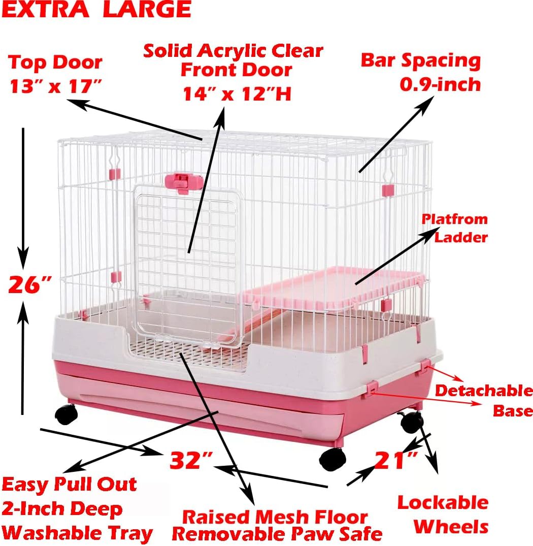 Mcage Extra Large Cage for Guinea Pig, Black, 32"L x 21"W x 28"H, Roomy, Easy to Clean, Anti-slip Step Ramp, Safety Lockable Casters, No Tools Needed