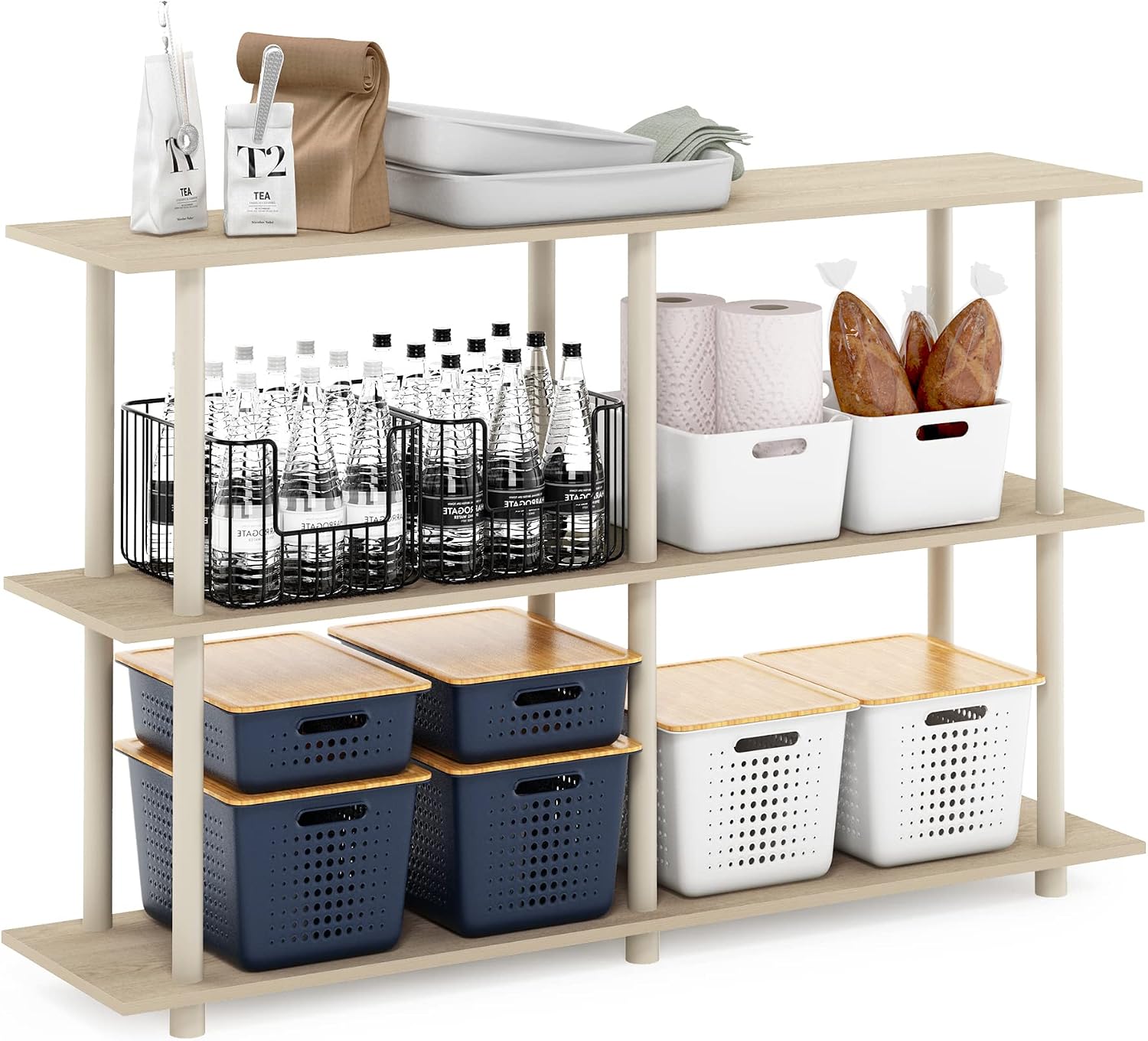 Furinno TURN-N-TUBE Storage Shelves, 3-Tier 47.4 Wide Book Shelf, Corner Shelf, Toolless Open Shelves, for Organization and Storage, Living Room, Garage, Home Office, Black