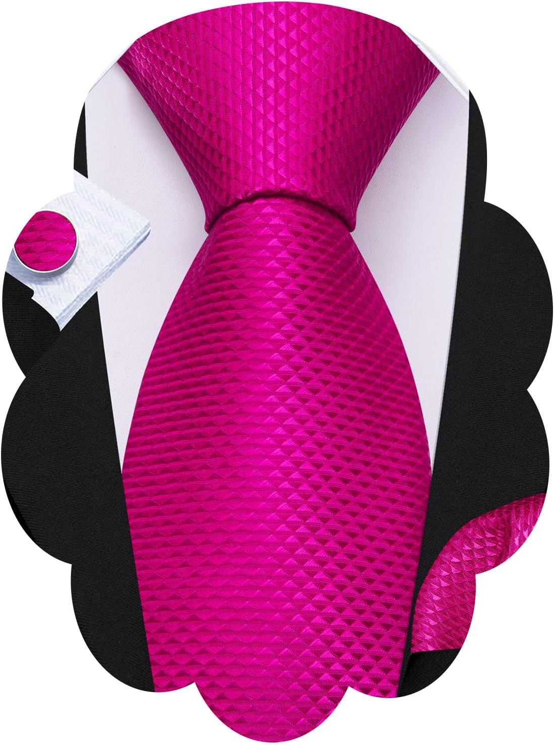 Barry.Wang Plaid Ties for Men Silk Necktie Handkerchief Cuff Links Set