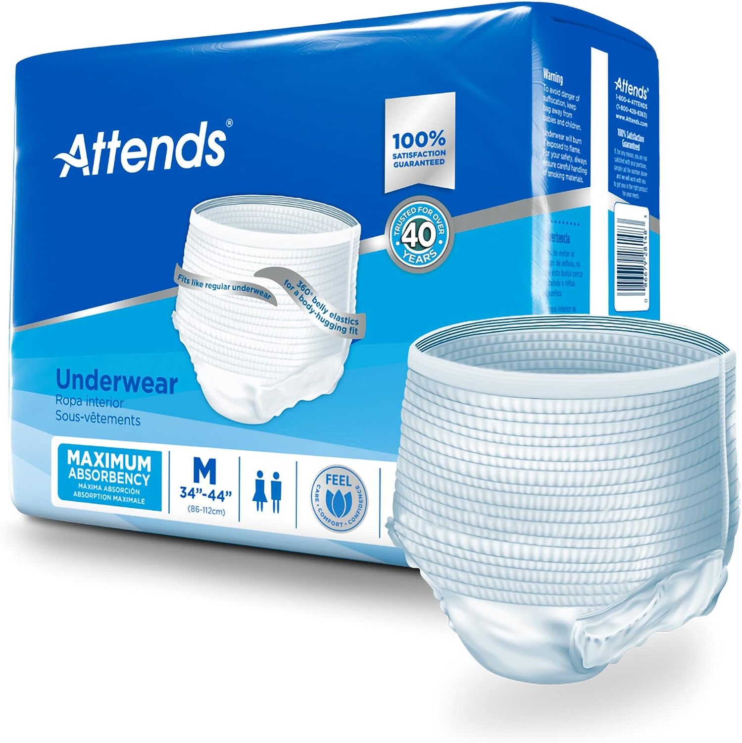 Attends Adult Absorbent Underwear, Medium, AP0720, Maximum, 80 ct | Disposable Pull-On Diapers with Tear-Away Sides and Breathable Waistband