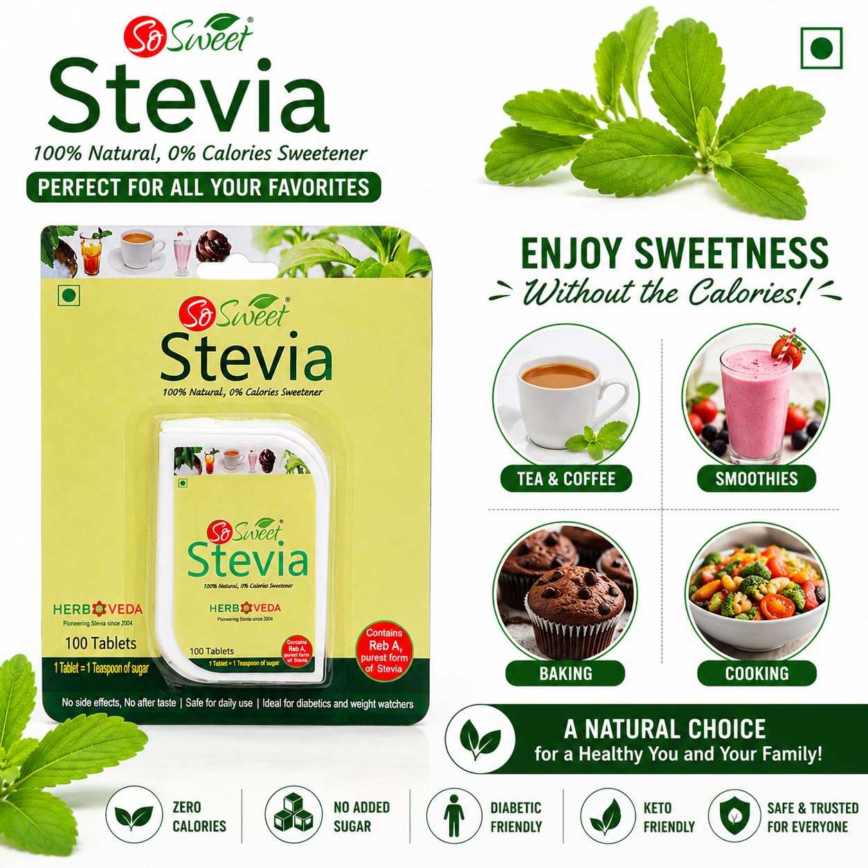 So Sweet Stevia 500 Tablet Dispenser - Natural Sweetener, Zero Calories, Keto-Friendly, Sugar Substitute, No Artificial Flavors, Convenient Travel Size