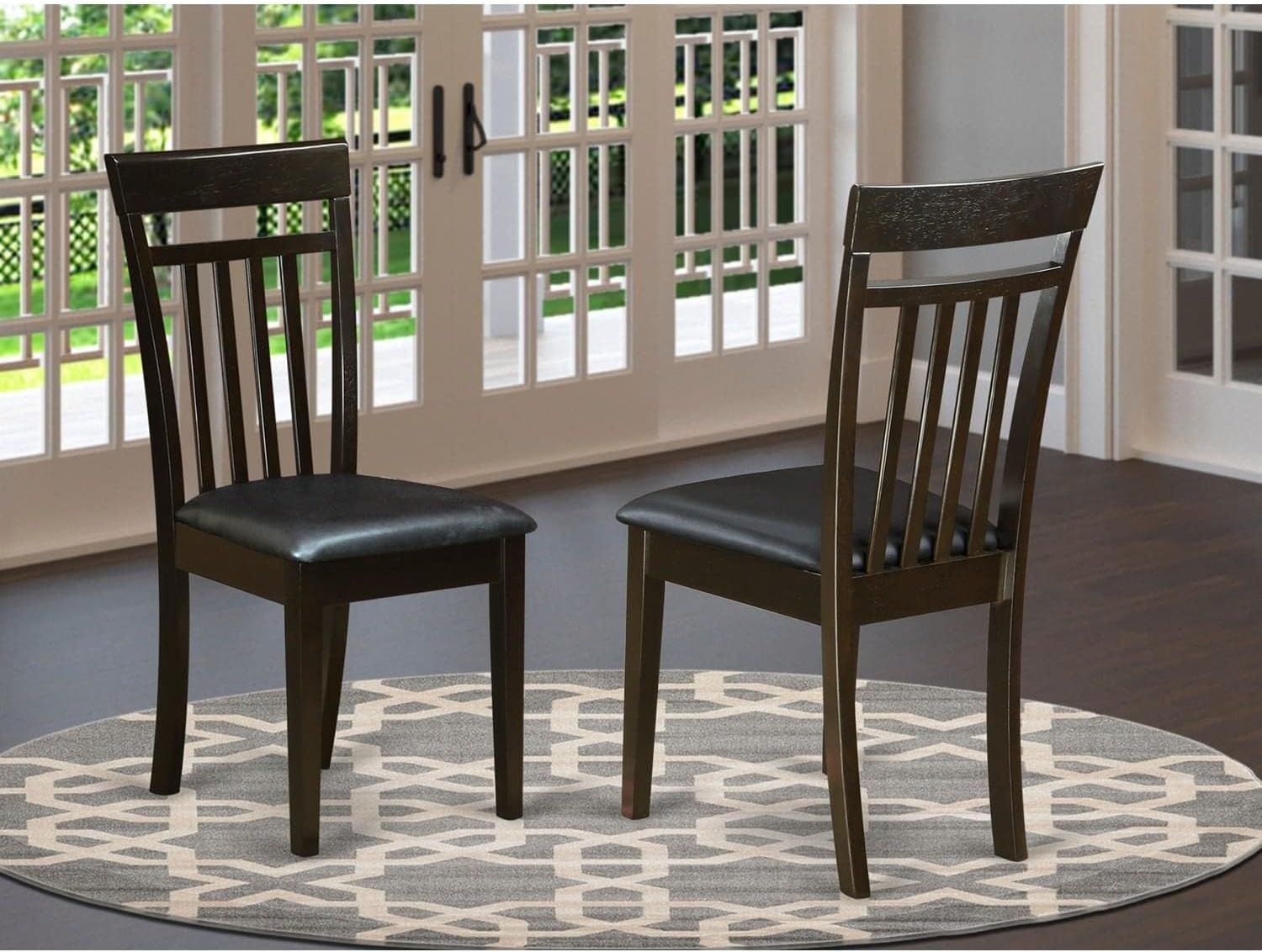 East West Furniture CAC-MAH-LC Capri Kitchen Dining Chairs - Faux Leather Upholstered Solid Wood Chairs, Set of 2, Mahogany