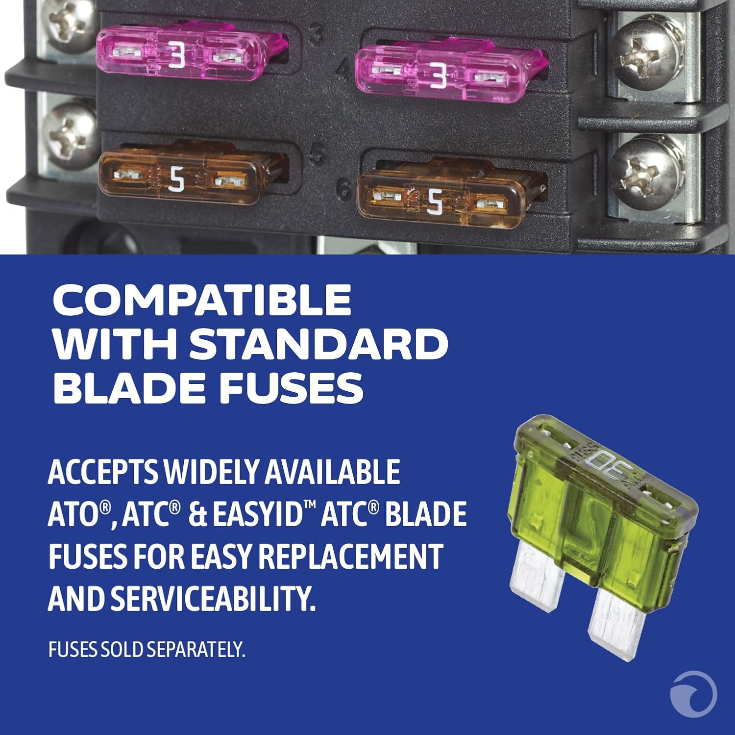 Blue Sea Systems ST Blade Fuse Block 6 Way Circuits with Negative Bus and Cover, 100 Amps, 5025