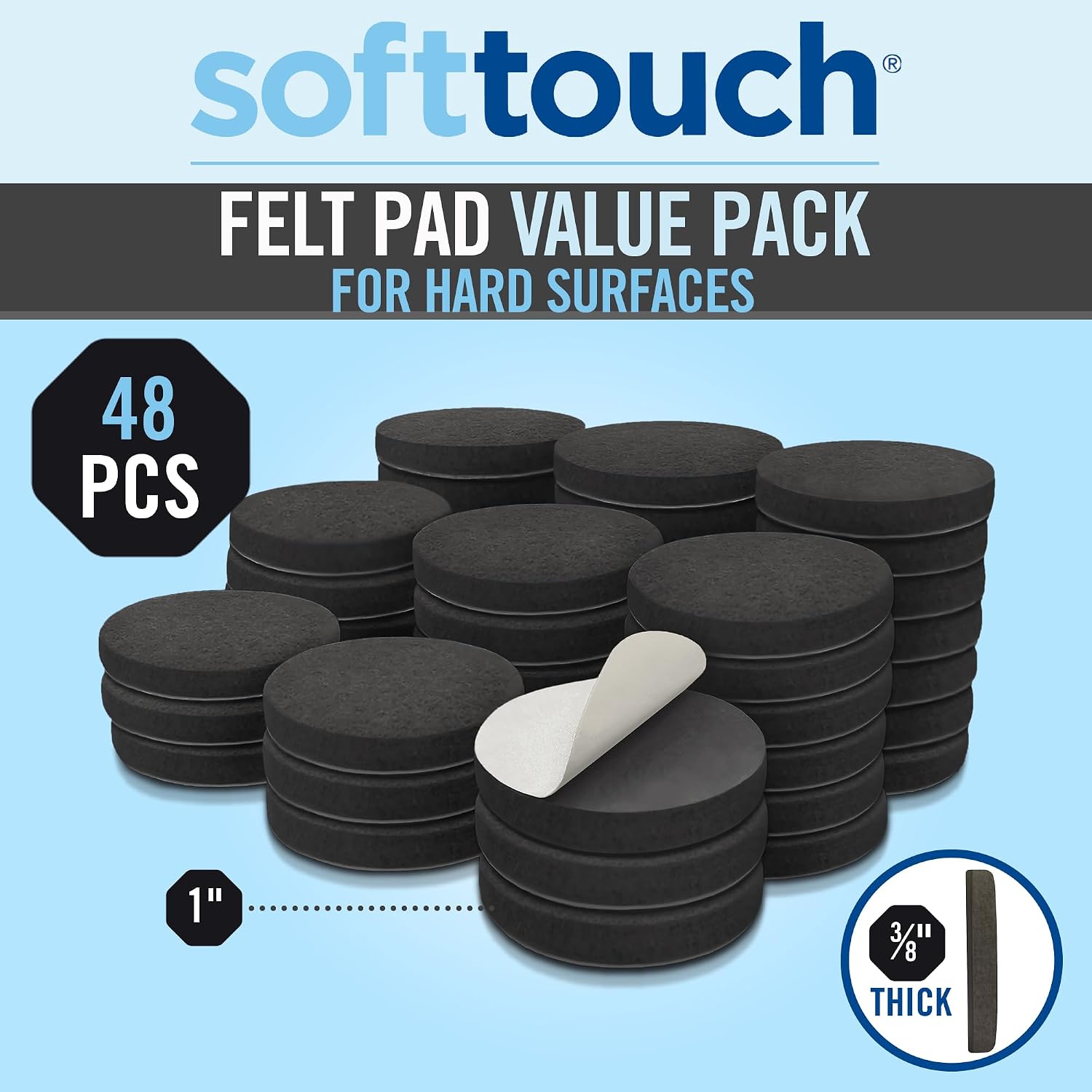 softtouch 1 1/2" Round Heavy Duty Felt Furniture Pads for Hardwood, Brown (24 Pack)