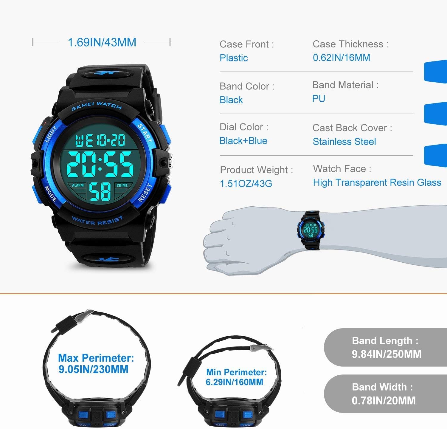 cofuo Kids Digital Watch for Boys Girls, Boys Watches Ages 3-17,Sport Outdoor Watch for Kid, 50M Waterproof Analog Multifunctional Chronograph LED Alarm Stopwatch Silicone Band, Kids Gift