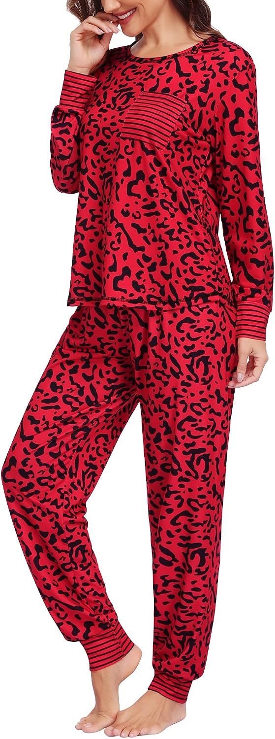 SWOMOG Women’s Pajamas Set Long Sleeve Sleepwear with Long Pants Soft Modal Loungewear Pj Set