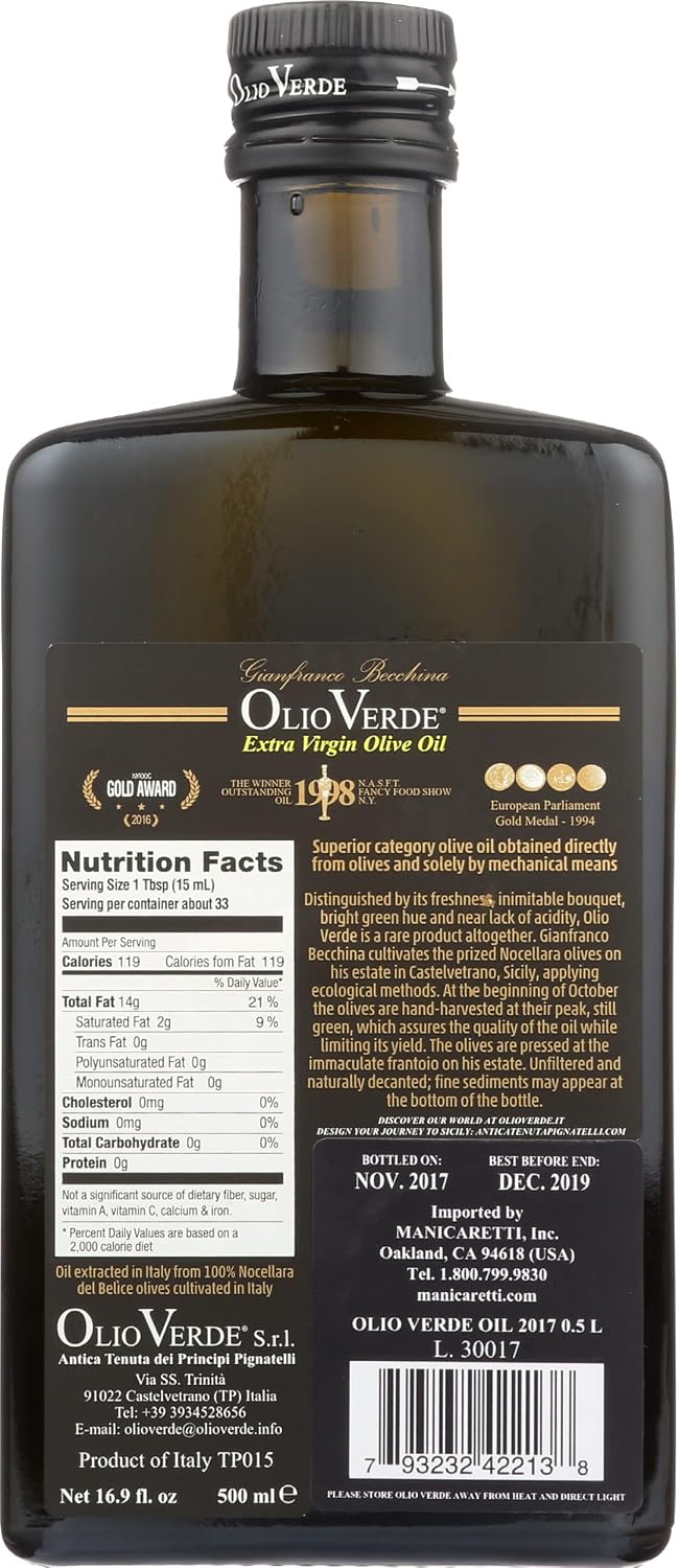 OLIO VERDE Sicily Extra Virgin Olive Oil, 16.9 FZ
