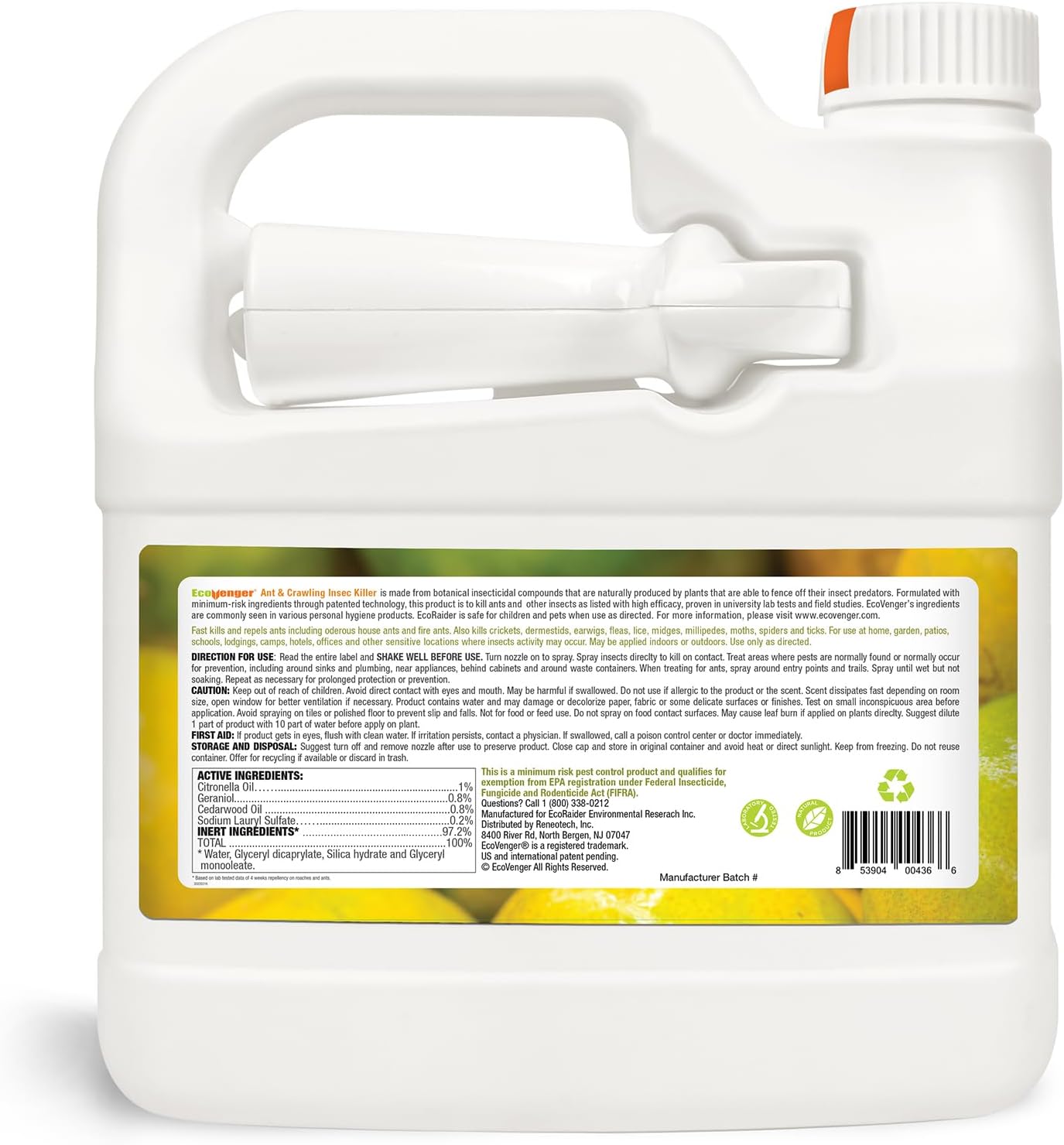 EcoVenger By EcoRaider Ant Killer & Crawling Insect Killer, 16 OZ Ready to Use, Indoor & Outdoor, Kills & Repels, Lasting Prevention, Natural & Non-Toxic Plant Based Formula, Pleasant Citrus Scent