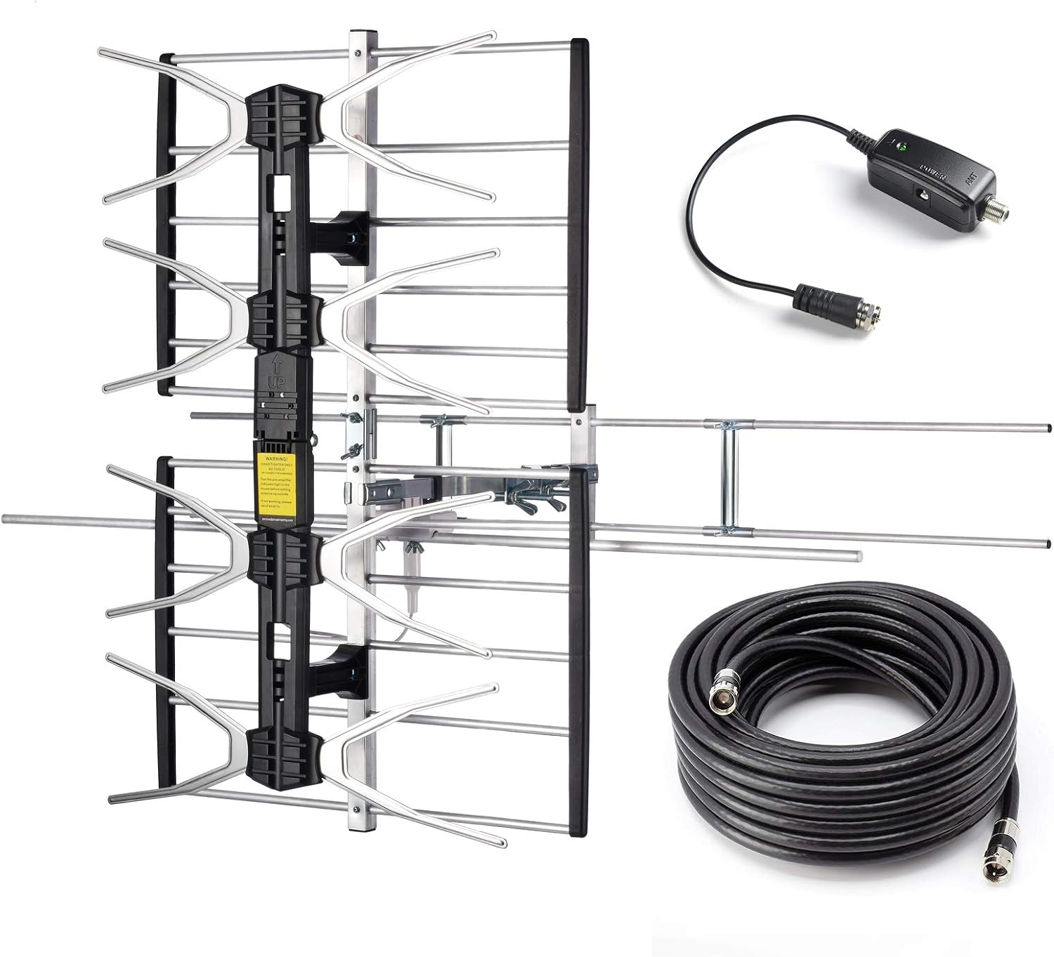 PBD Outdoor Digital HDTV Antenna with High Gain and Low Noise Amplifier, 40FT RG6 Coaxial Cable, 2 Way Splitter, 150 Miles Range, UHF and VHF