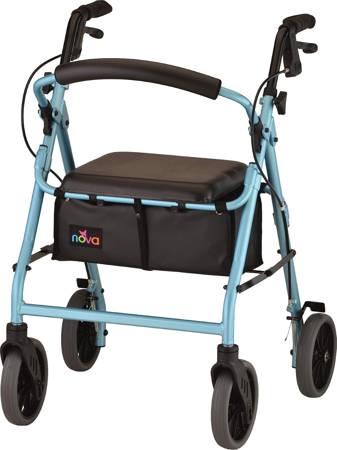 NOVA Zoom 22 Rollator Walker for Seniors, Rolling Walker with Locking Hand Brakes, Padded Seat & 8" Wheels, Lock N Load for Easy Transport & Storage, Adjustable Height 5'5"–6'1", Red