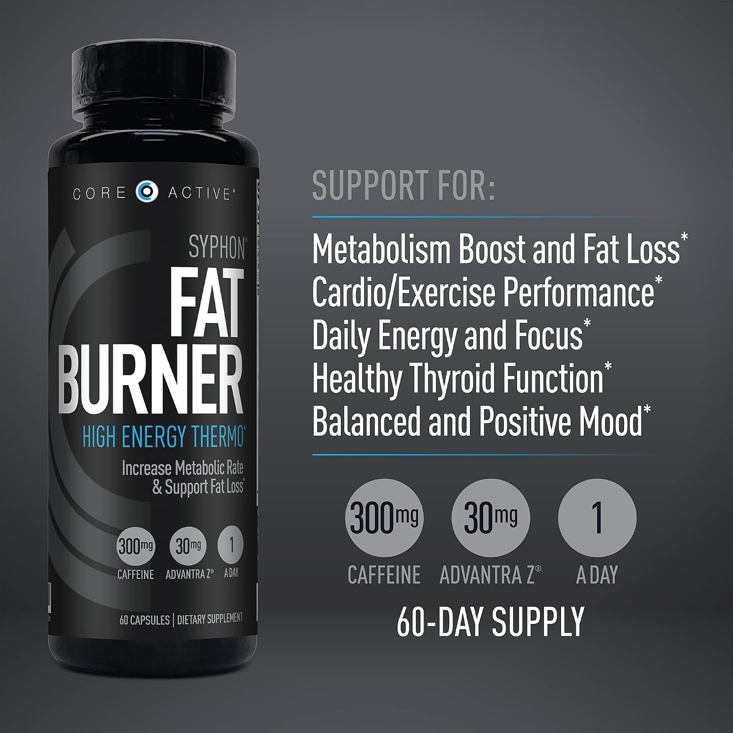 (CORE)ACTIVE Syphon Thermogenic Fat Burner for Men - 60 Capsules | Keto Pills, Advantra Z, Energy Support, Focus Support, Appetite Control