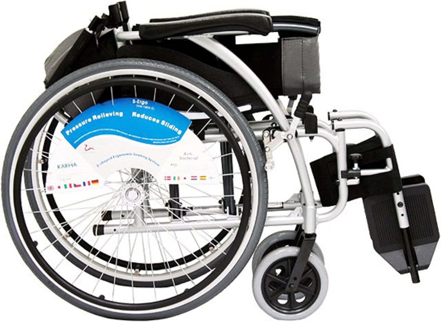 Karman 25 lbs Ergonomic Wheelchair with Removable Footrest 18" Silver