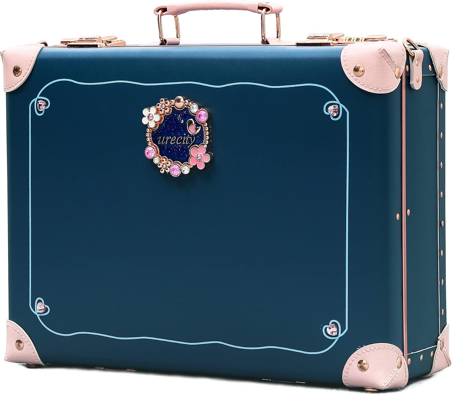 urecity Vintage and Cute Carry-on Overnight Case Non-wheeled Mini Leather Trunk Suitcase with Shoulder Strap