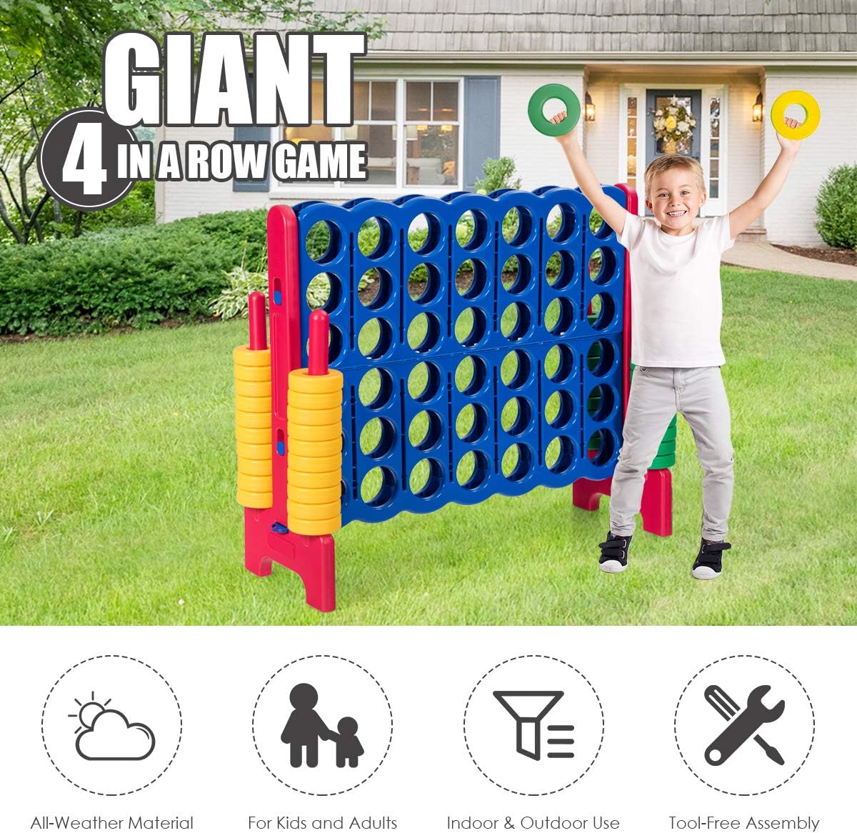 GLACER Giant 4-in-A-Row, Jumbo 4-to-Score Giant Game Set Backyard Games for Kids & Adults