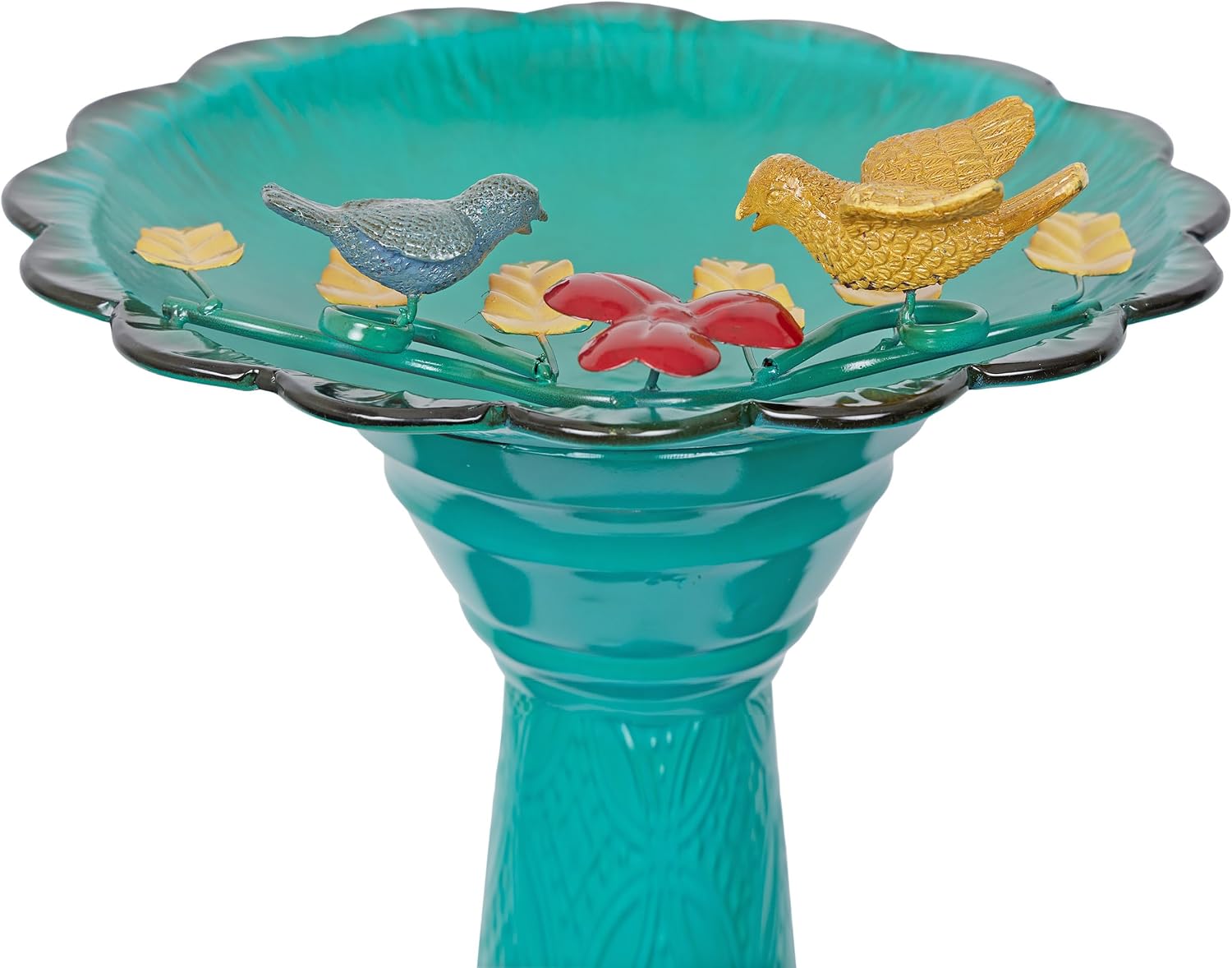 Alpine Corporation - 28" Tall Outdoor Metal Birdbath with Birds and Leaves Yard Statue Decoration, Red – Stunning Garden Accent to Attract Birds - Durable Construction for Patio, Deck, or Yard