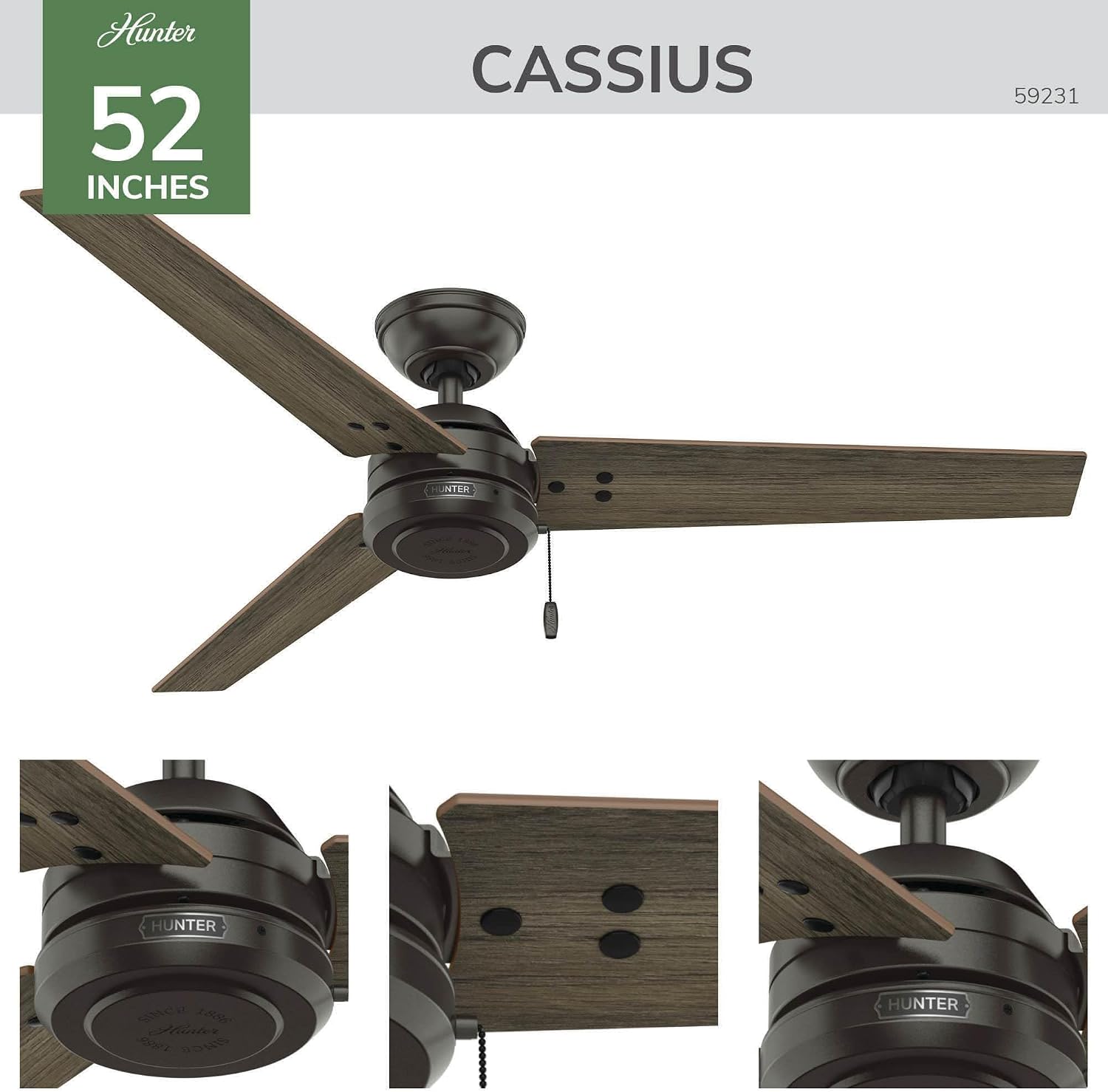 Hunter Cassius, Outdoor or Indoor, Ceiling Fan, 44 inch, Matte Black