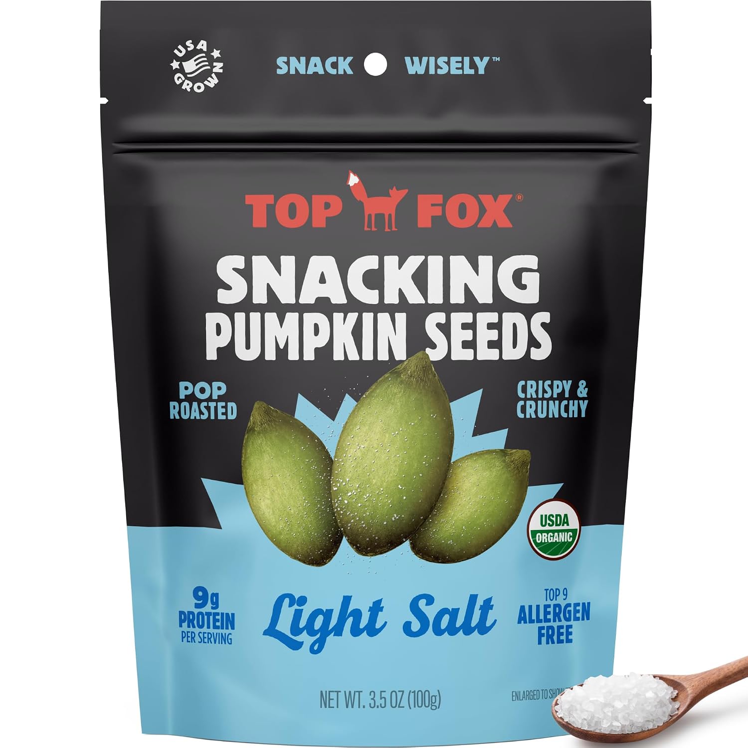 Top Fox Snacks - Organic Pop-Roasted Pumpkin Seeds | Healthy Protein Snacks - Gluten Free - Keto and Vegan Friendly (Himalayan Salt, 3.5 oz - 2 Pack)