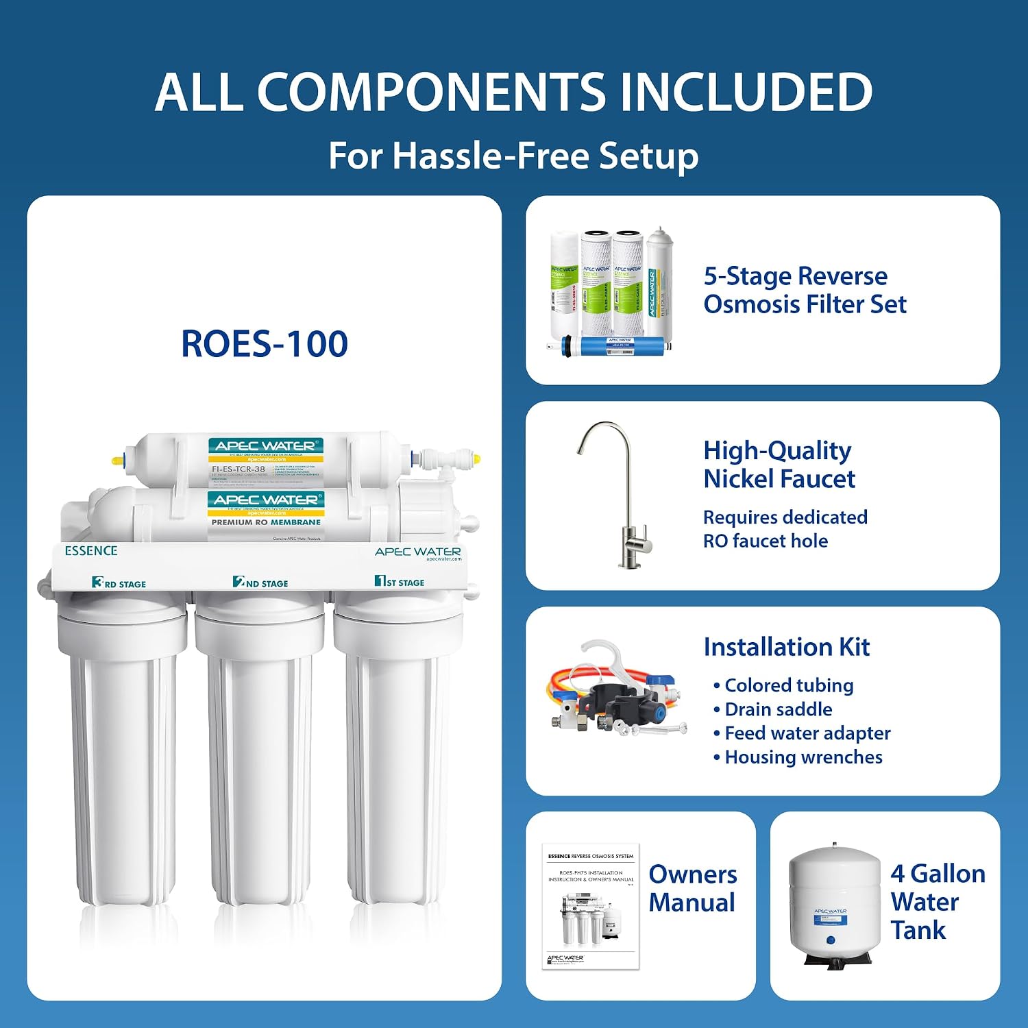 APEC Water ROES-50, 5-Stage Under Sink Reverse Osmosis System, 50 GPD | NSF Certified 372 & 58, Reduces 99% of Impurities, DIY Installation