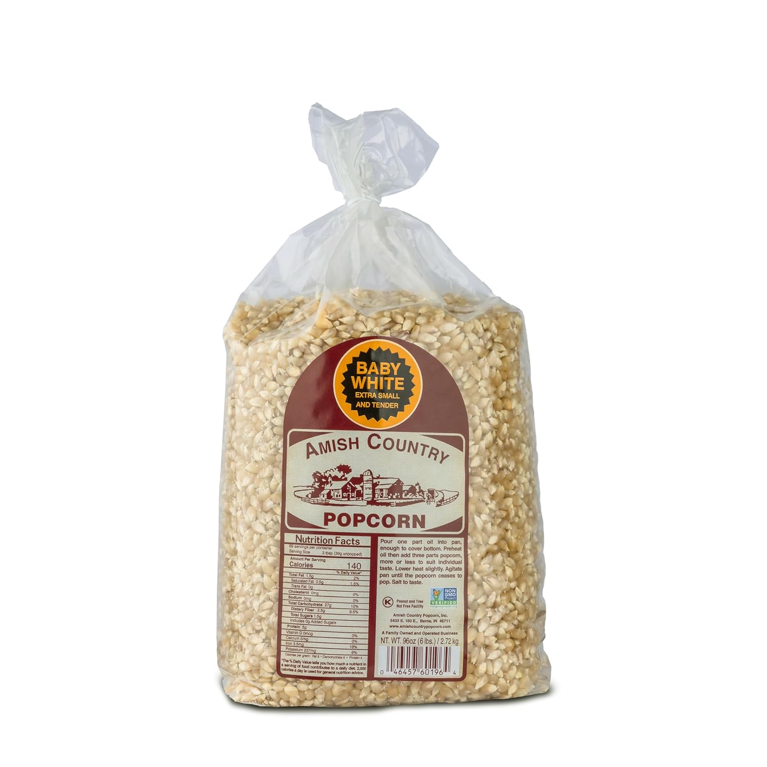 Amish Country Popcorn | 2 lb Bag | Baby White Popcorn Kernels | Small and Tender | Old Fashioned, Non-GMO and Gluten Free (Baby White - 2 lb Bag)
