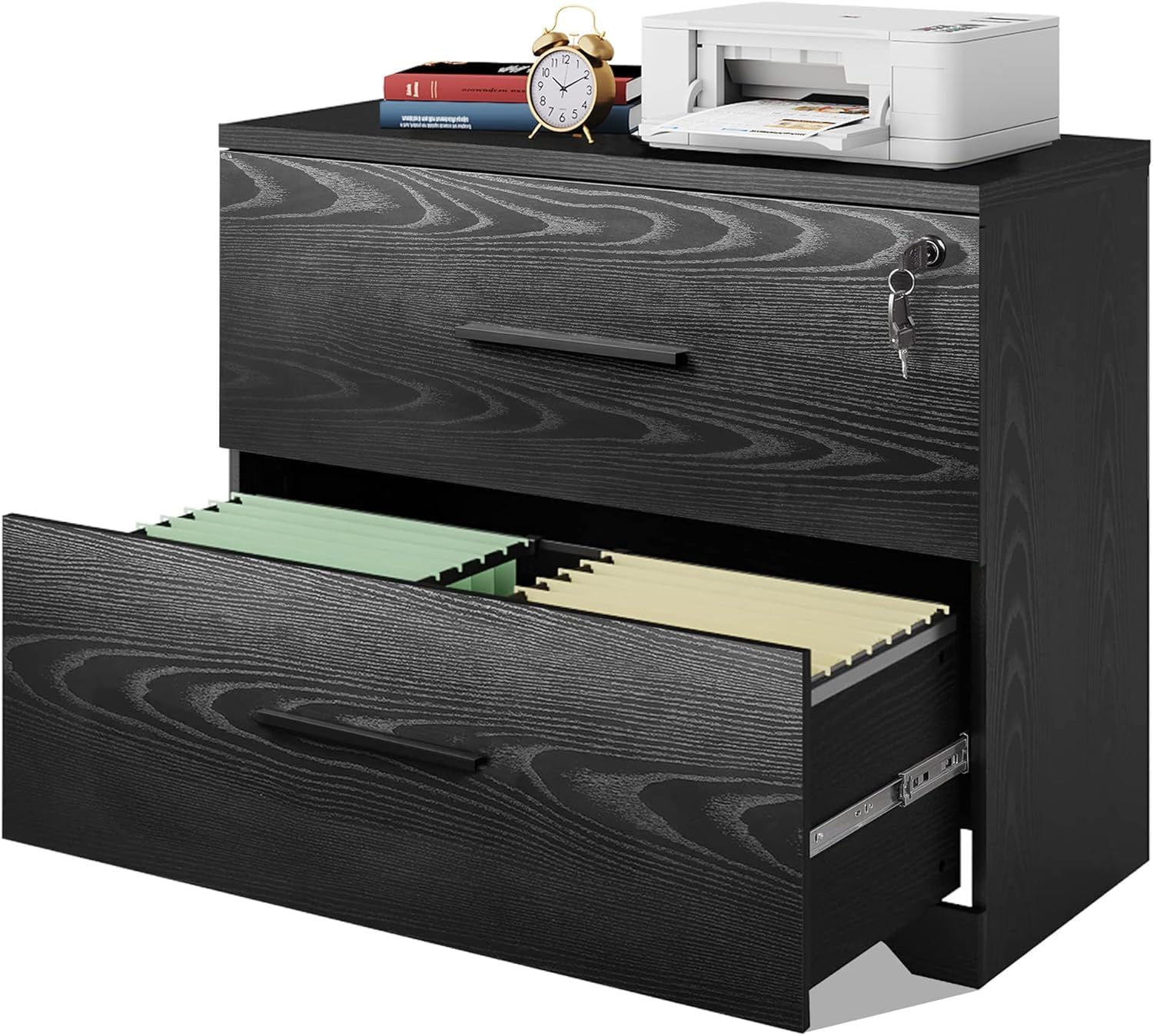 DEVAISE Lateral File Cabinet with Lock, 2 Drawer Filing Cabinet, Black