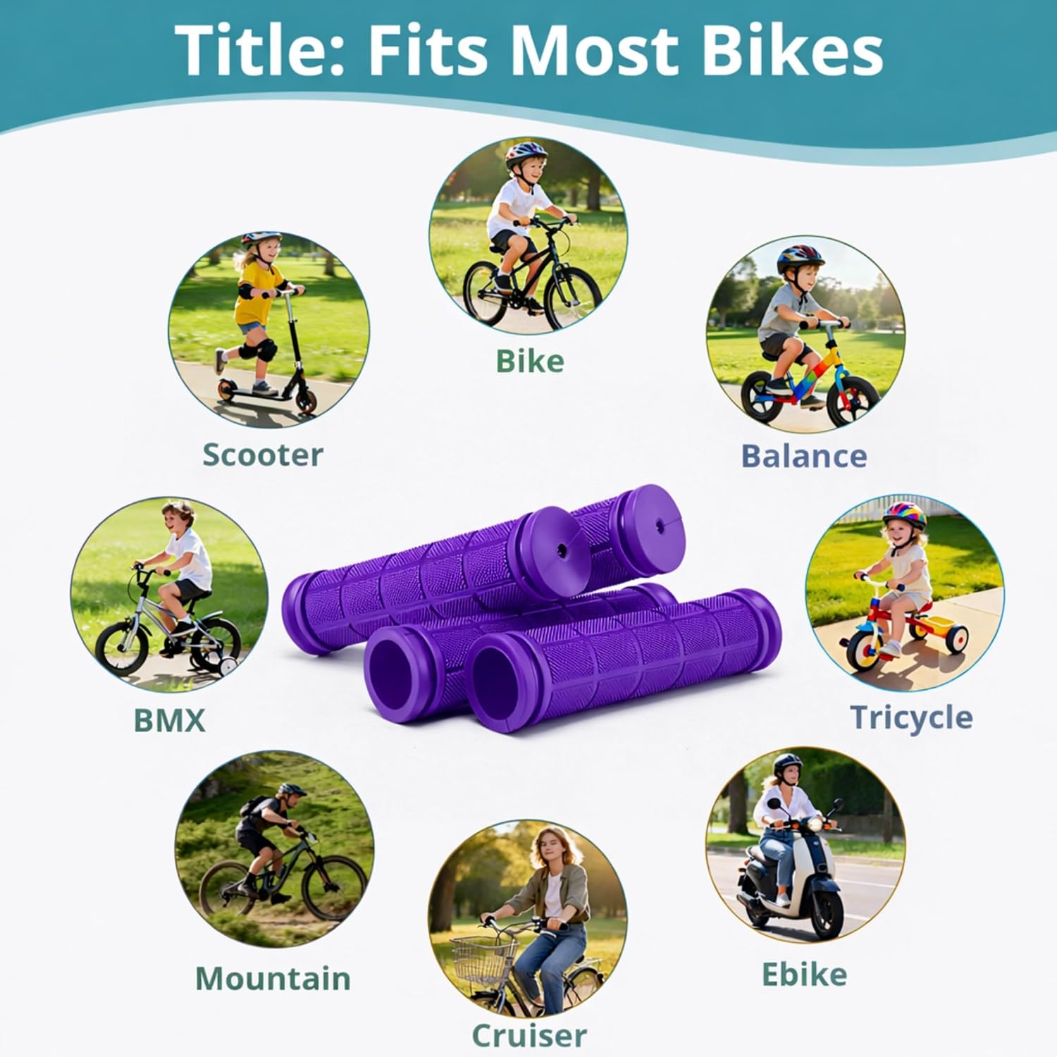CHUNZEXI 4 PCS Bike Handlebar Grips, Rubber Bicycle Bar Grips Replacement, Non-Slip Handle Grips for Kids Bikes, Scooters, BMX