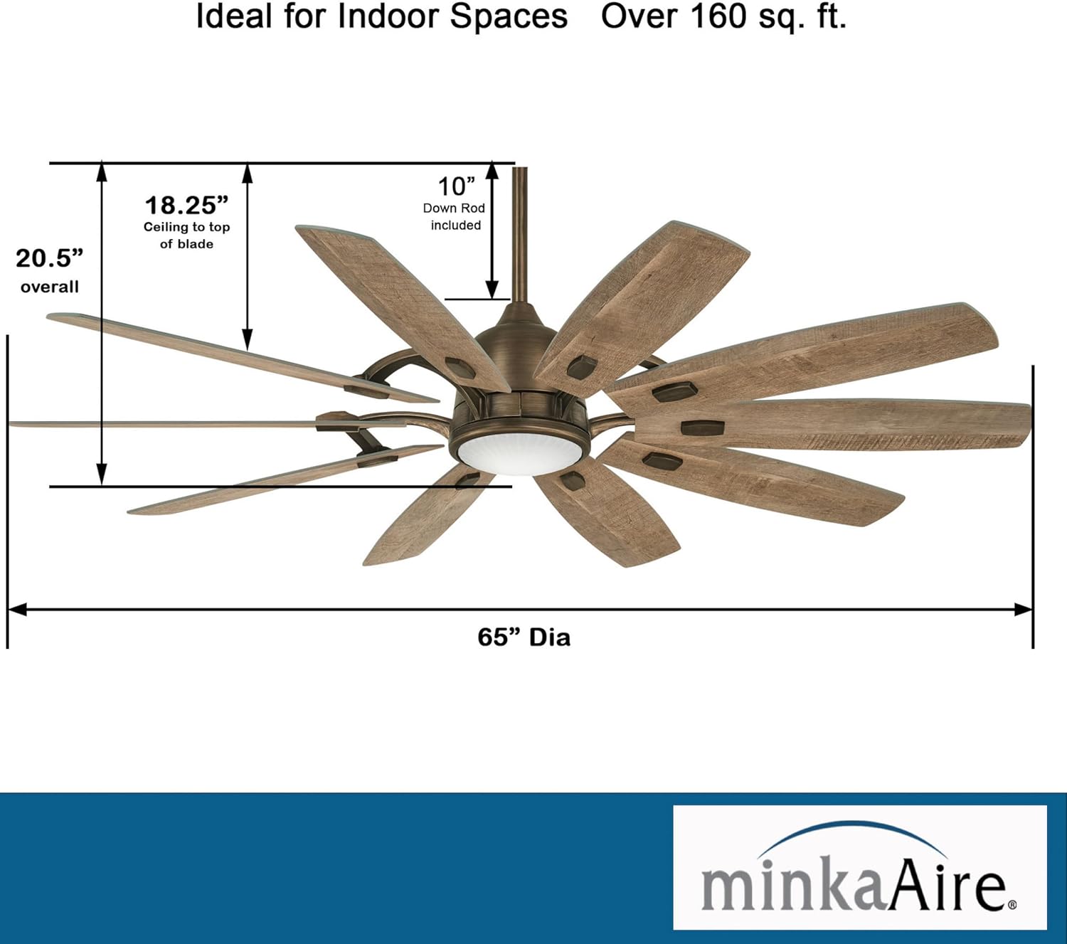 MINKA-AIRE F864L-HBZ Barn 65 Ceiling Fan with LED Light and DC Motor, Brown Heirloom Bronze Finish