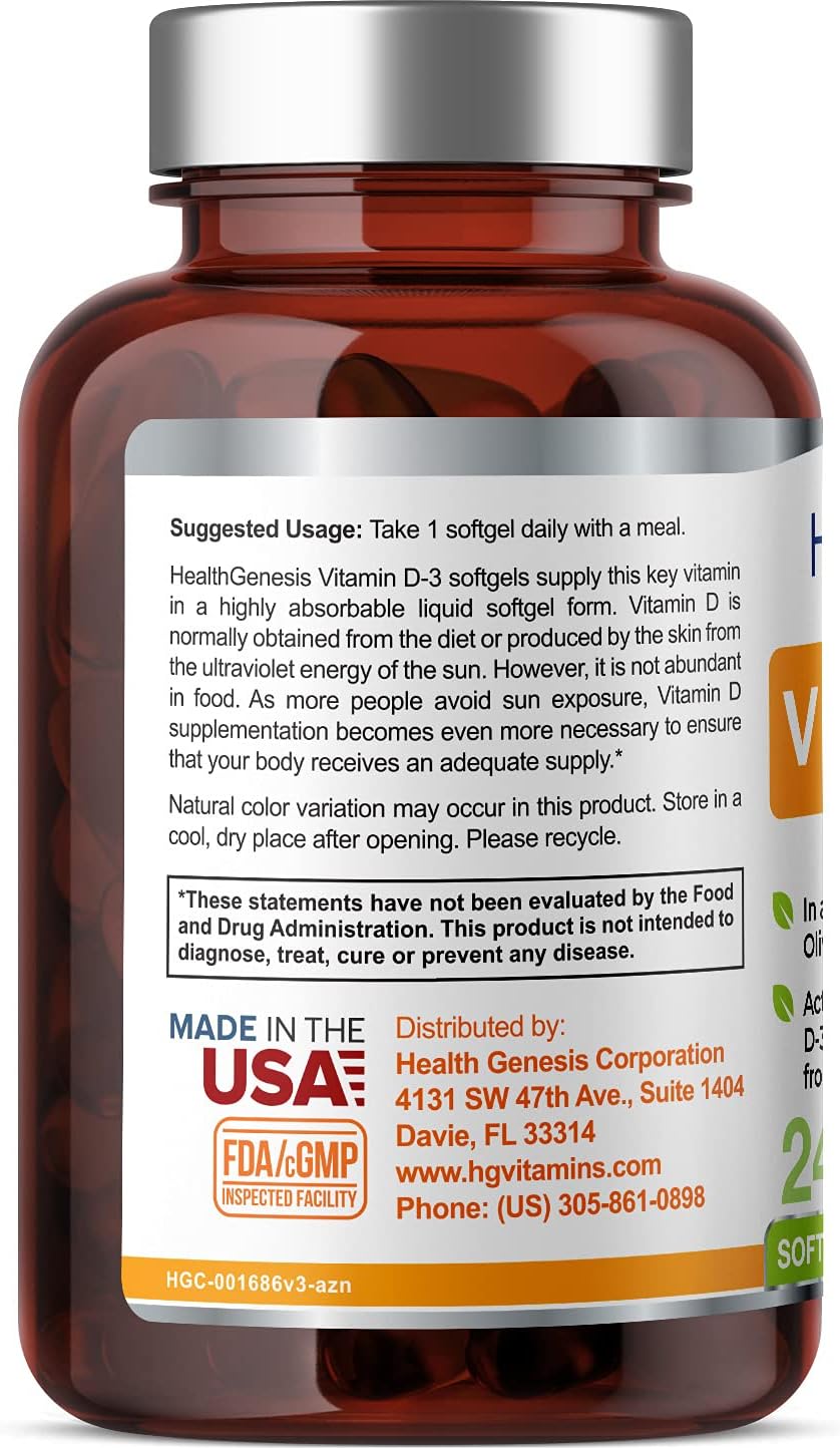 Vitamin D3 2000 IU – 240 Softgels in Extra Virgin Olive Oil – Non-GMO