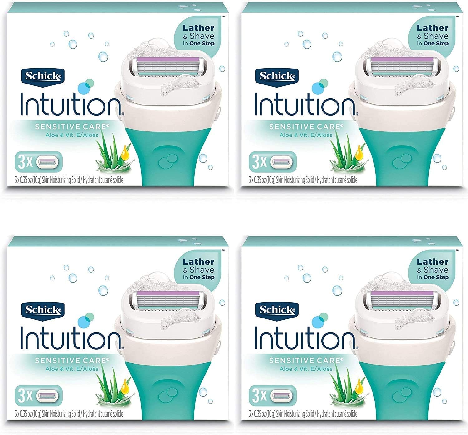 Schick Intuition Pure Nourishment Womens Razor Refills with Coconut Milk and Almond Oil, 3 Count (Pack of 4) | Pack of 4, Coconut Milk, Almond Oil