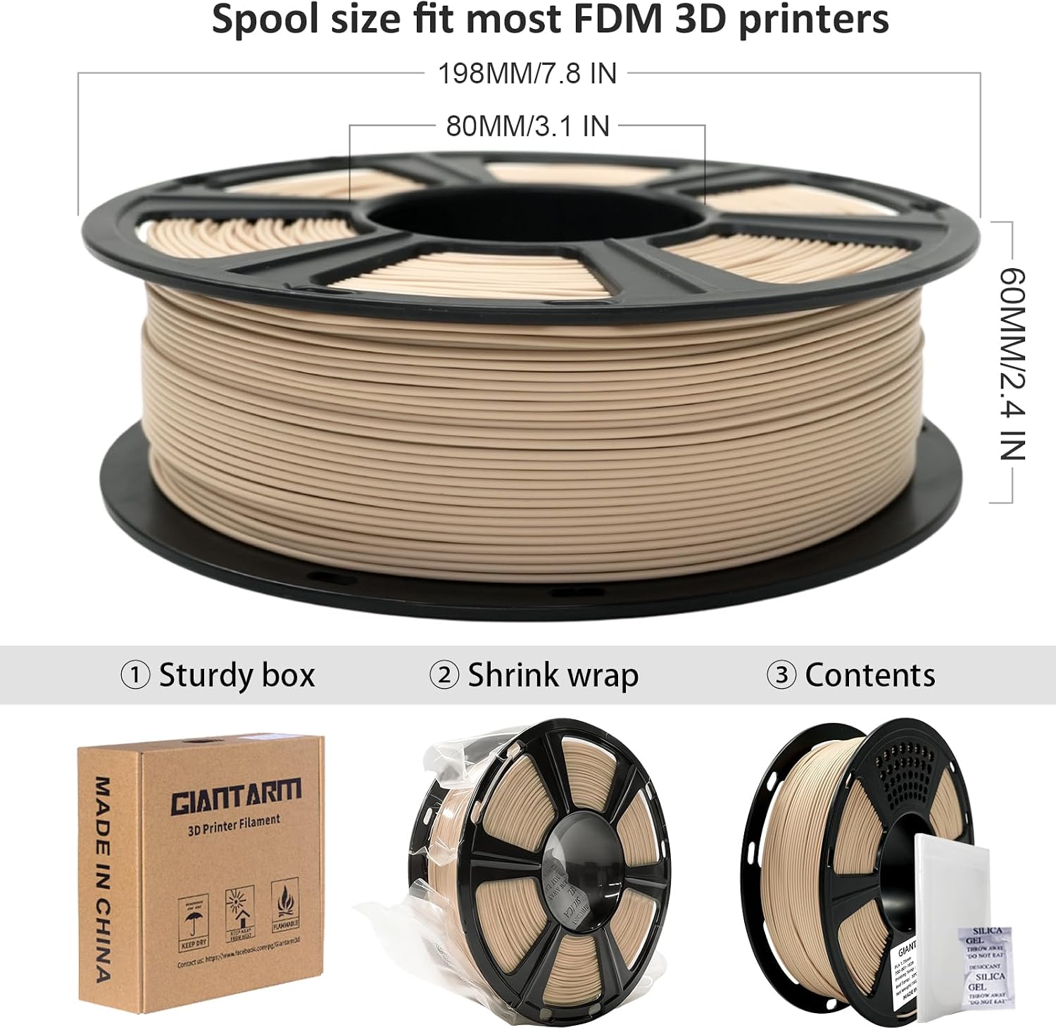 GIANTARM 3D Printer Filament, Silk Gold Pla Filament, 1Kg(2.2lbs) Spool, 1.75mm Dimension Accuracy +/- 0.03mm, 3D Printing Filament