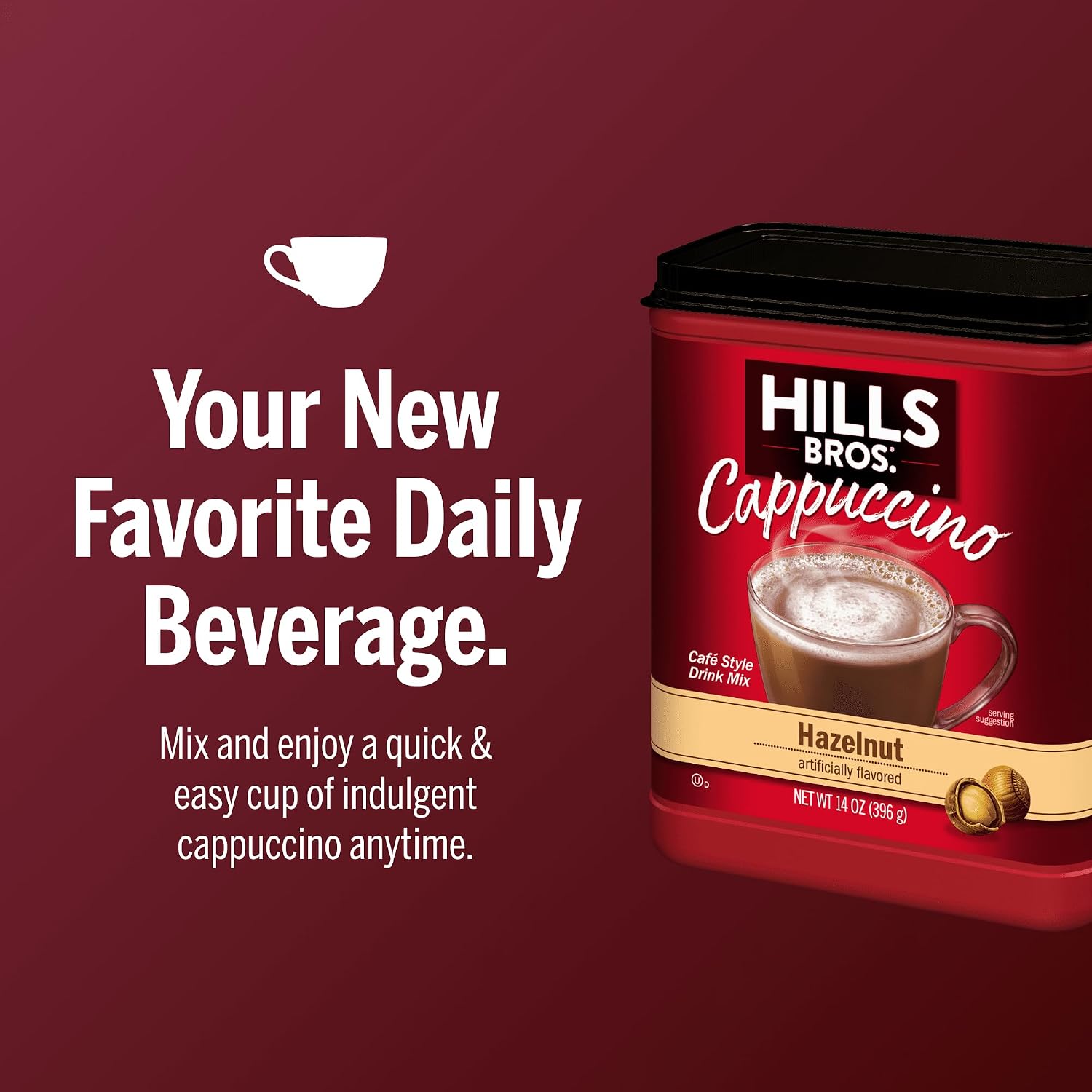 Hills Bros. Cappuccino Mix – Rich, Frothy Coffeehouse-Tasting Instant Drink Mix – Quick and Easy Preparation – Perfect for Hot & Iced Drinks & Creaming Coffee – Double Mocha, 1 Pack of 16oz