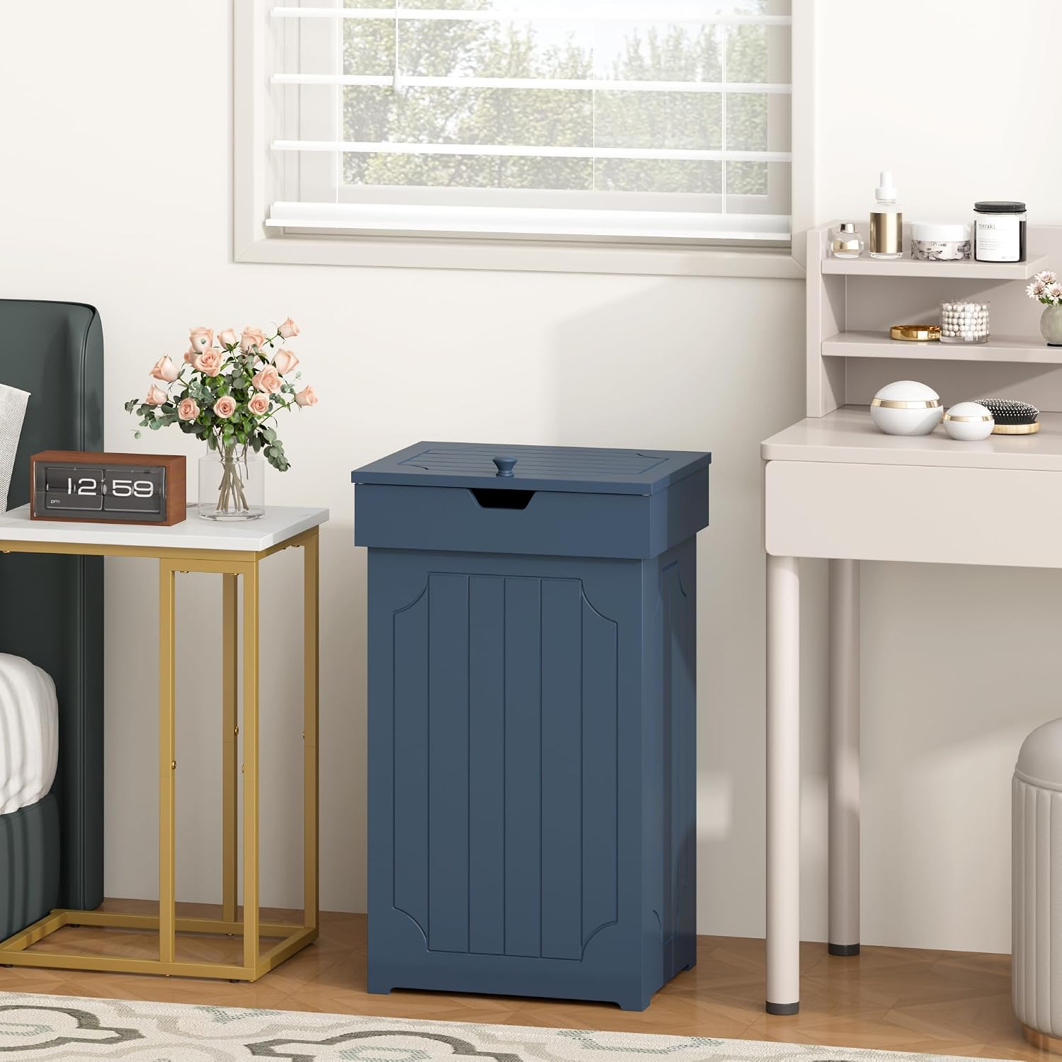 Function Home Trash Can Cabinet, 13 Gallon Kitchen Garbage Can, Wood Recycling Trash Bin, Freestanding Dog Proof Trash Can, Farmhouse Trash Cabinet with Lid for Home Kitchen Bathroom, Yellow