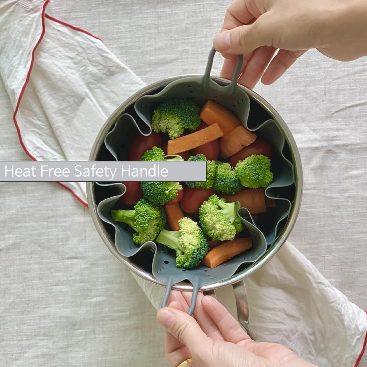 Korean Made Silicone Steamer Basket 10' Size, Silicone Steamer Insert for Pot Flexible Design (Gray) Stocking Stuffer