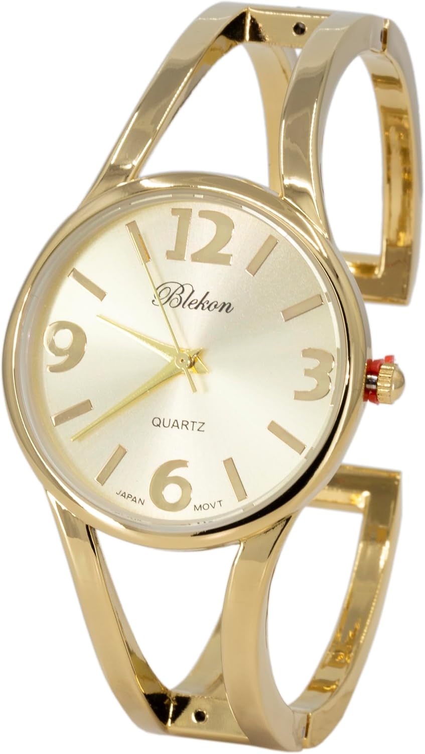 Collections Women's Elegant Analog Quartz Watch - 33mm Case, Casual Metal Cuff Bangle Design, Adjustable Fit for 7-8 Inch Wrist Size