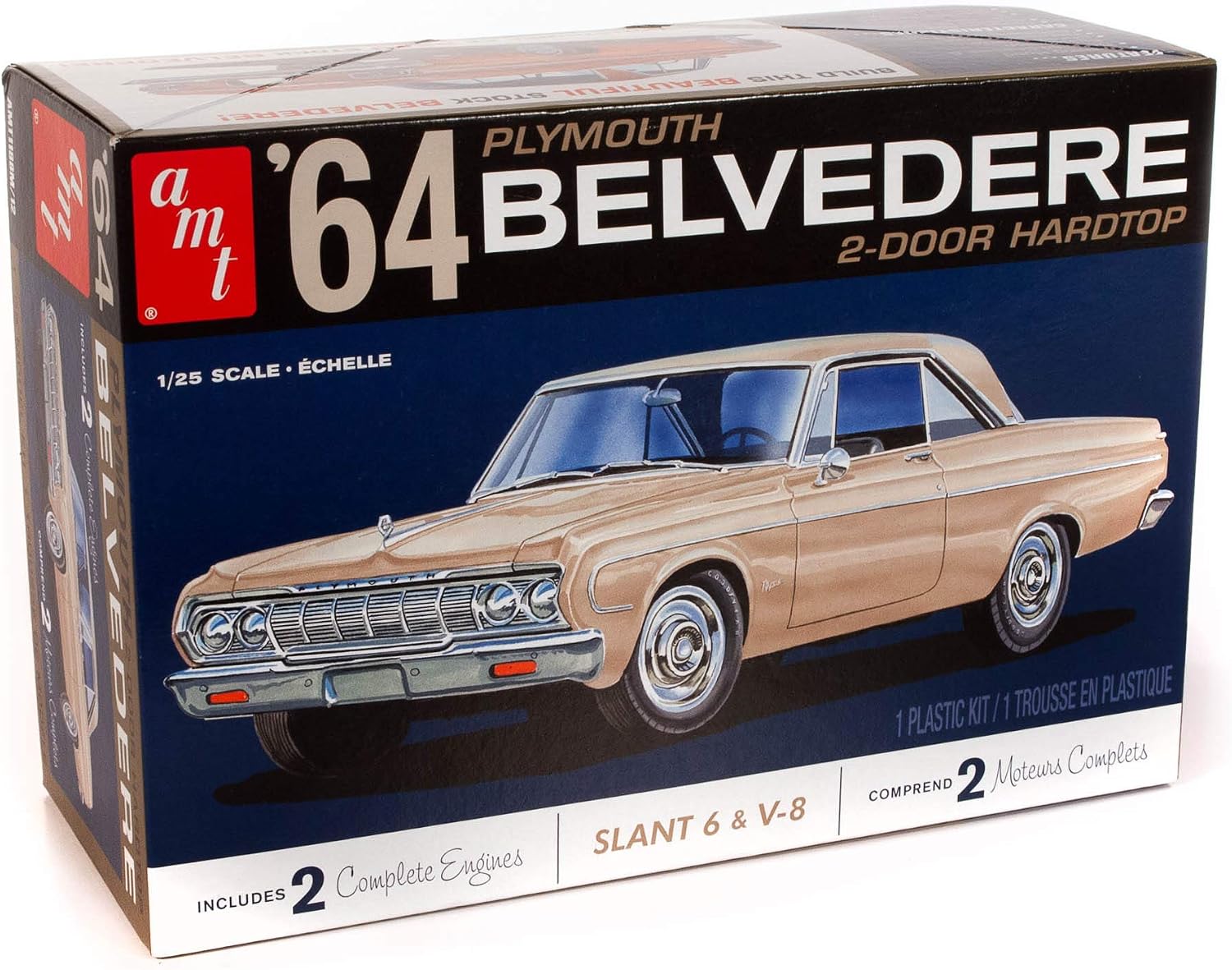 AMT - 1964 Plymouth Belvedere (w/Straight 6 Engine) 2T, 1:25 (AMT1188M), White