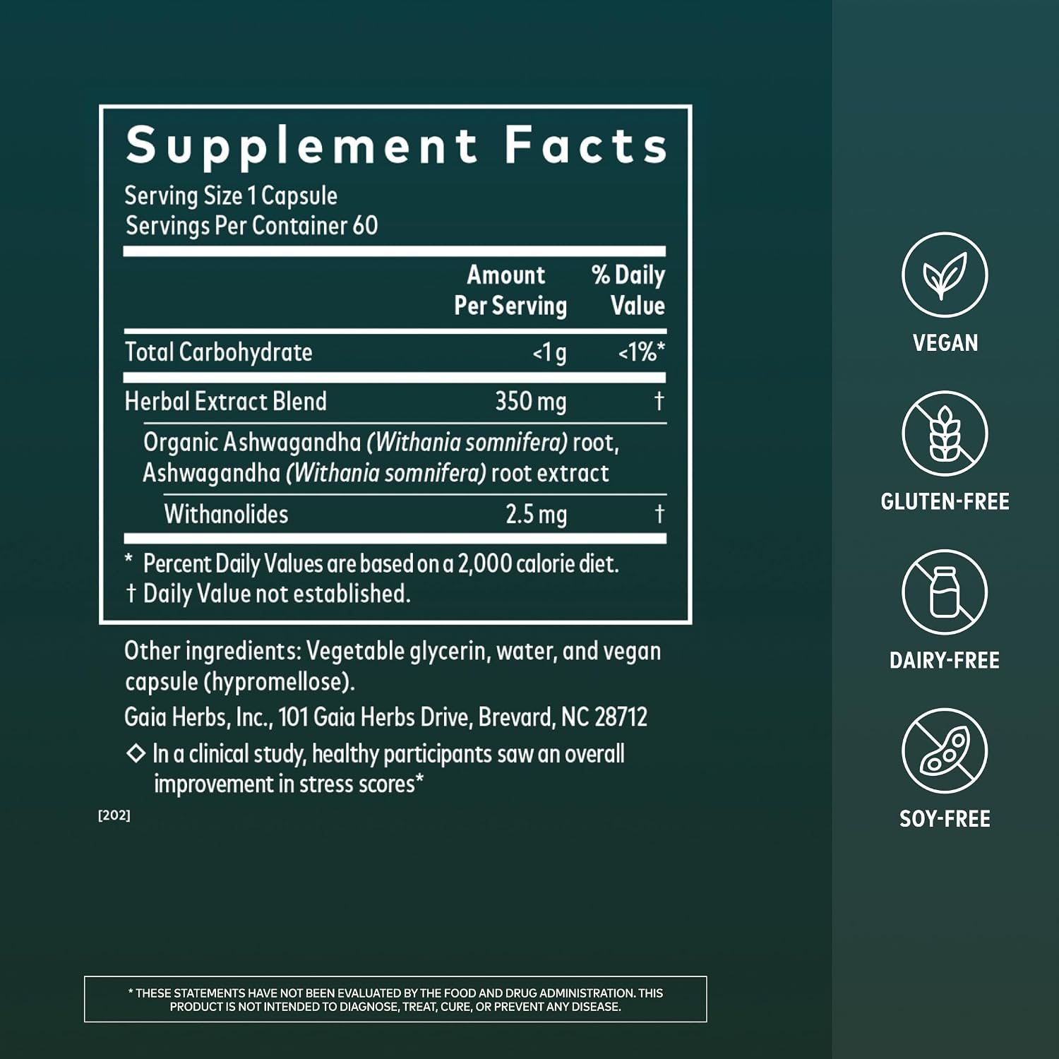 Gaia Herbs Ashwagandha Root 350 mg - Supports Balanced Energy Levels & Positive Outlook*- Supports Healthy Cortisol Balance* - 60 Vegan Liquid Phyto-Caps (30 Servings)