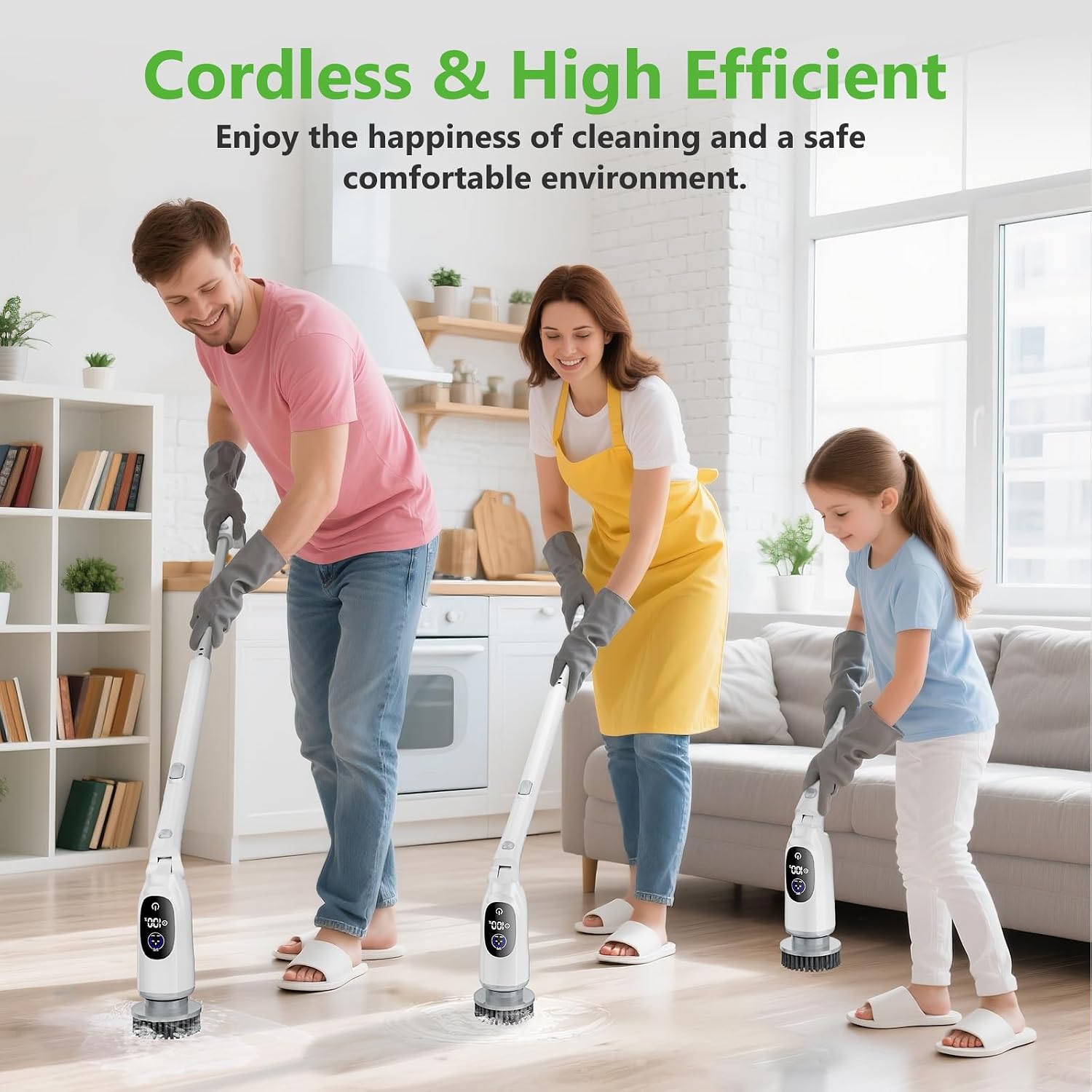 Electric Spin Scrubber, Bathroom Scrubber with Aluminum Alloy Handle | 3H Work Time, Cordless Cleaning Brush with 3-Speed, IPX7 Waterproof
